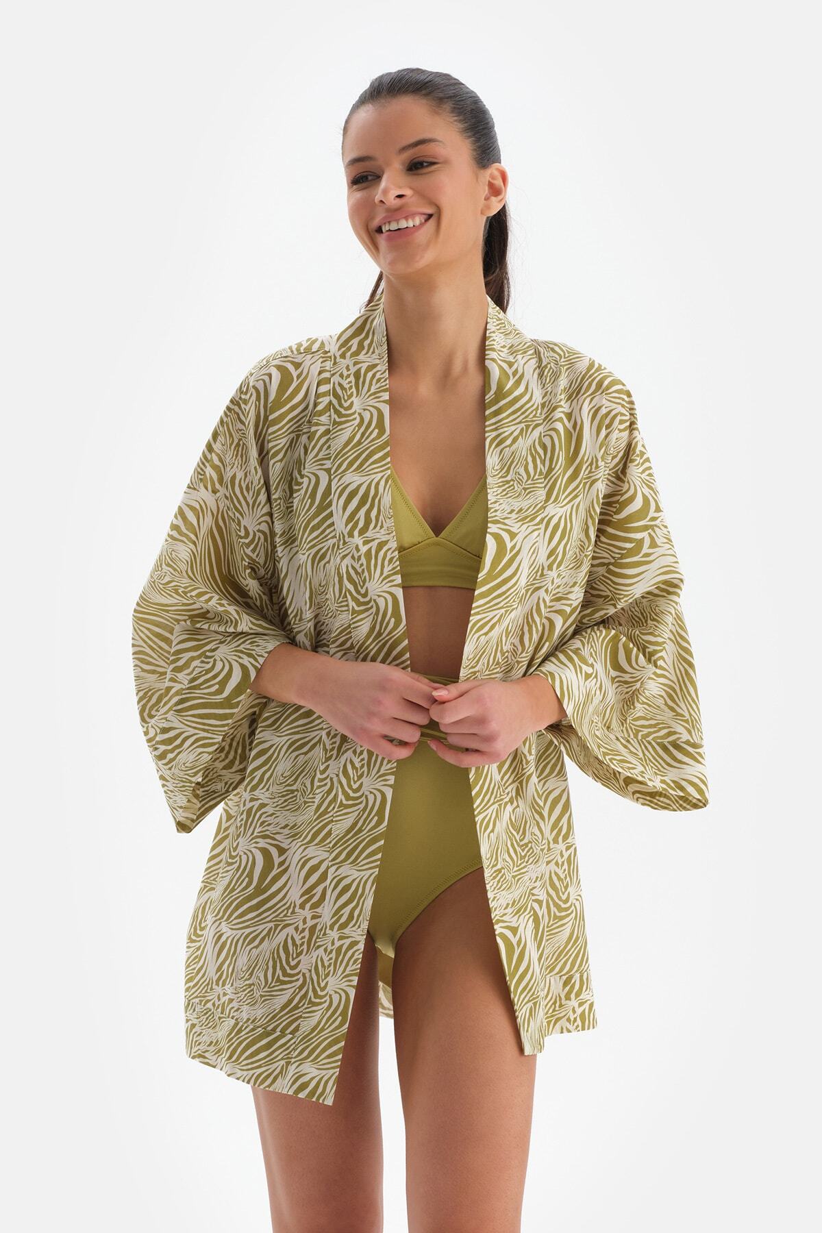 Dagi-Grün-weißer Baumwoll-Kimono 5