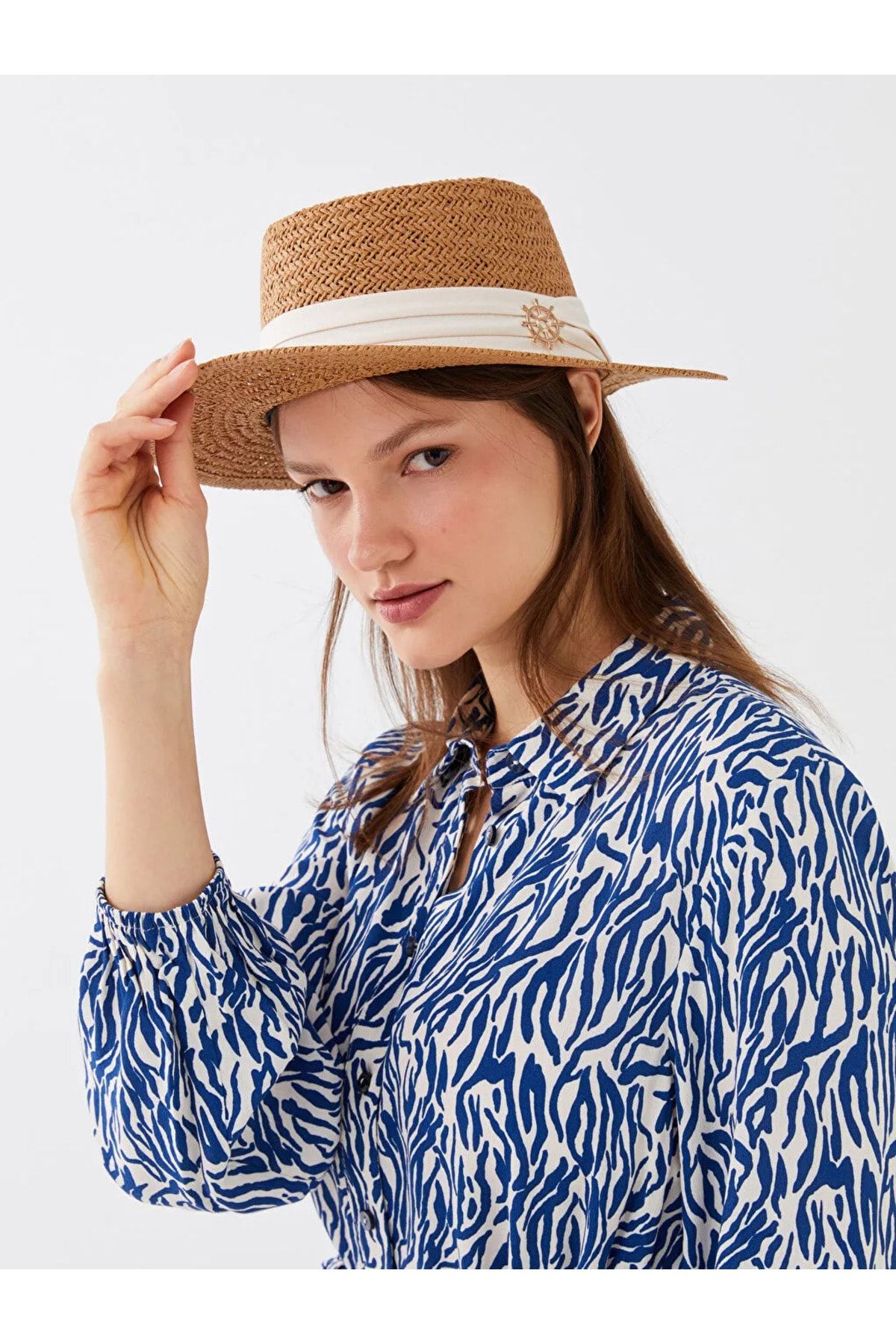 LC Waikiki Damski Słomkowy Kapelusz Fedora Z Lamówkami Kobieta - Single Dimension