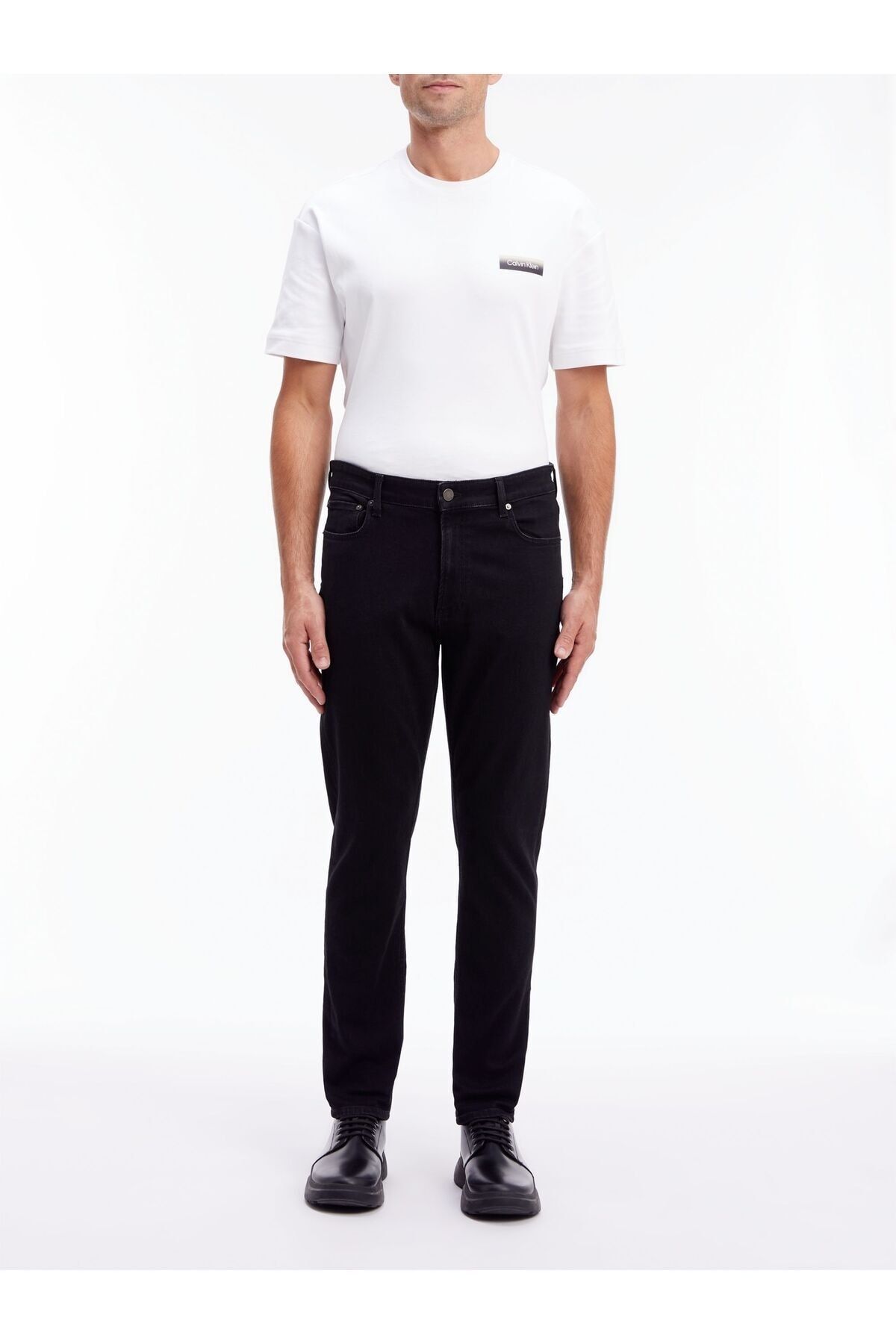 Calvin Klein شلوار جین مشکی کژوال نخی بلند دکمه دار مردانه