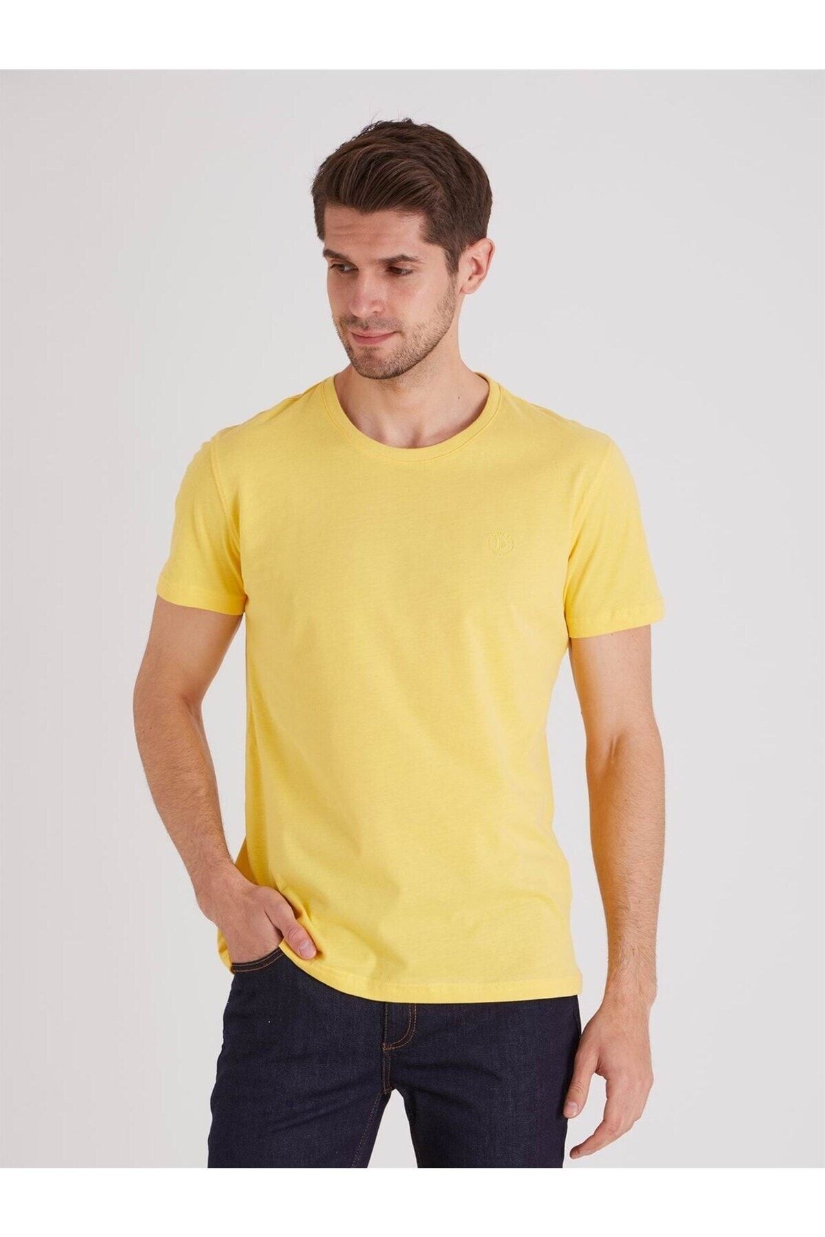 تی شرت مردانه بدون جیب براش دار زرد دوفی Dufy (برند ترکیه)