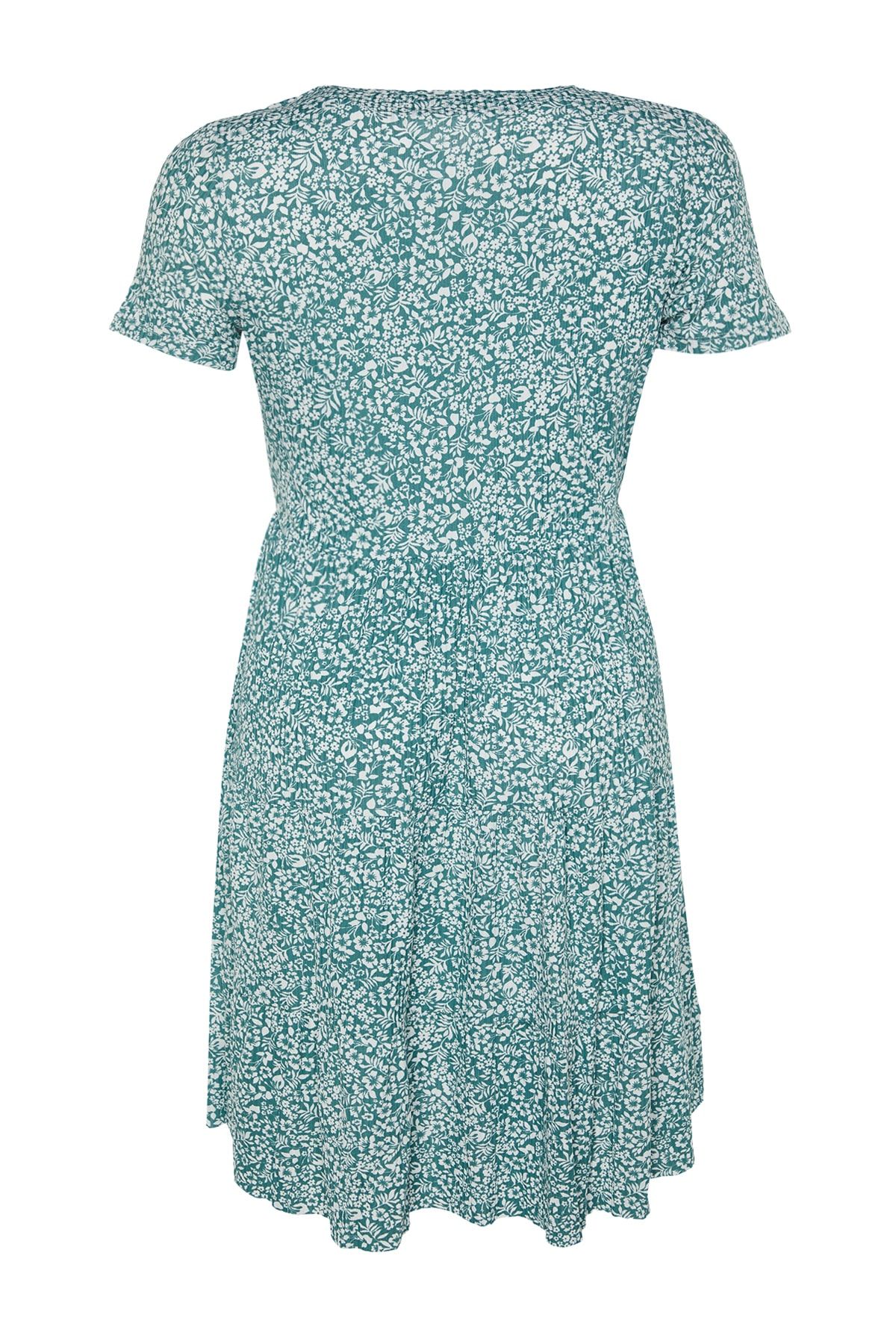 Trendyol Curve-Зелена сукня з квітковим візерунком з V-подібним вирізом Stakter Orme Plus Size TBBSS22EL1638 8
