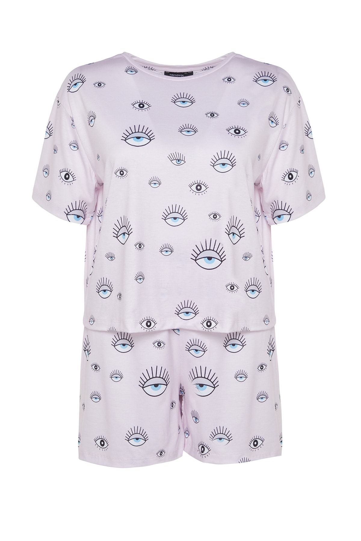 Trendyol Curve-Puderfarbenes, gemustertes Pyjama-Set aus Strick TBBSS22PT0233 6