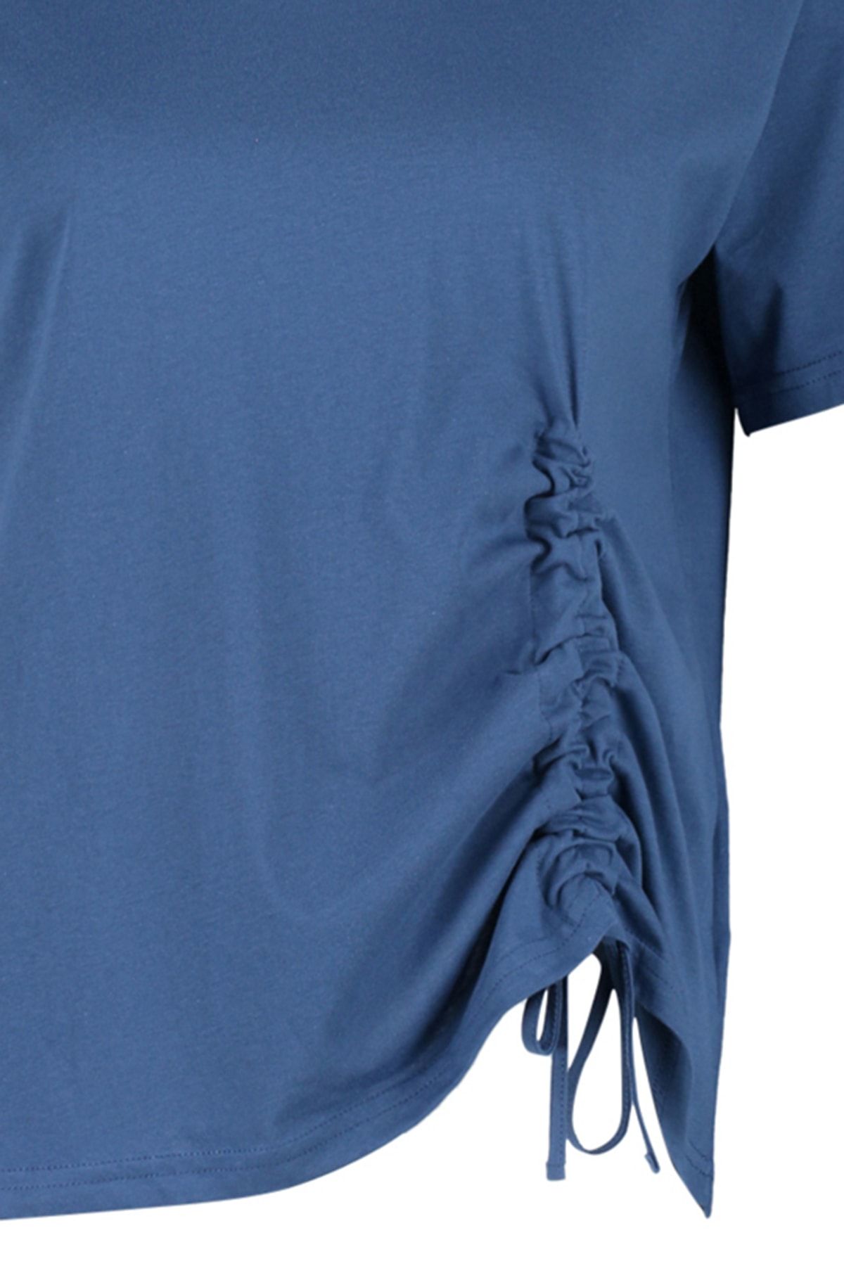 Trendyol Curve-Indigoblaues Strick-T-Shirt – 100 % Baumwolle, Kordelzugdetail TBBSS22TS2293 7