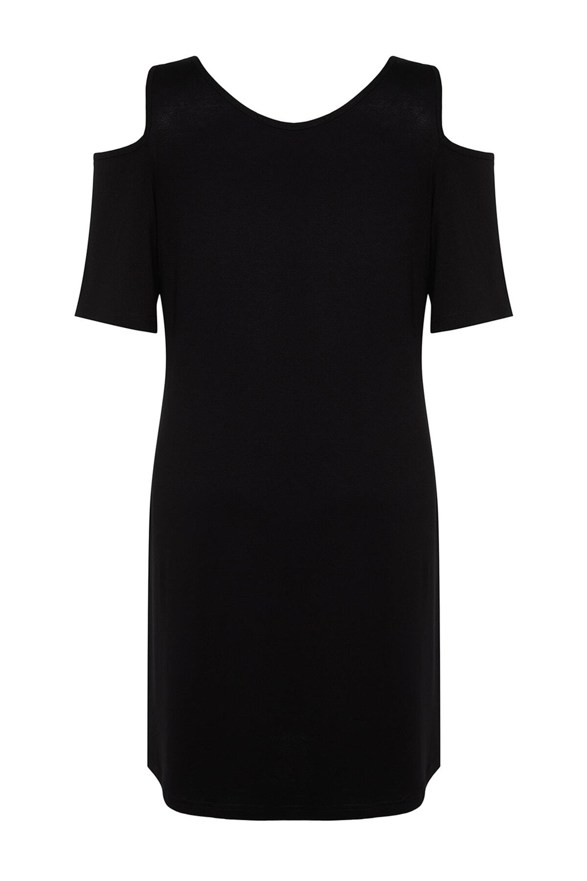 Trendyol Curve-Schwarzes, gerades, detailliertes Strickkleid mit Ausschnitten TBSSS22EL00006 8