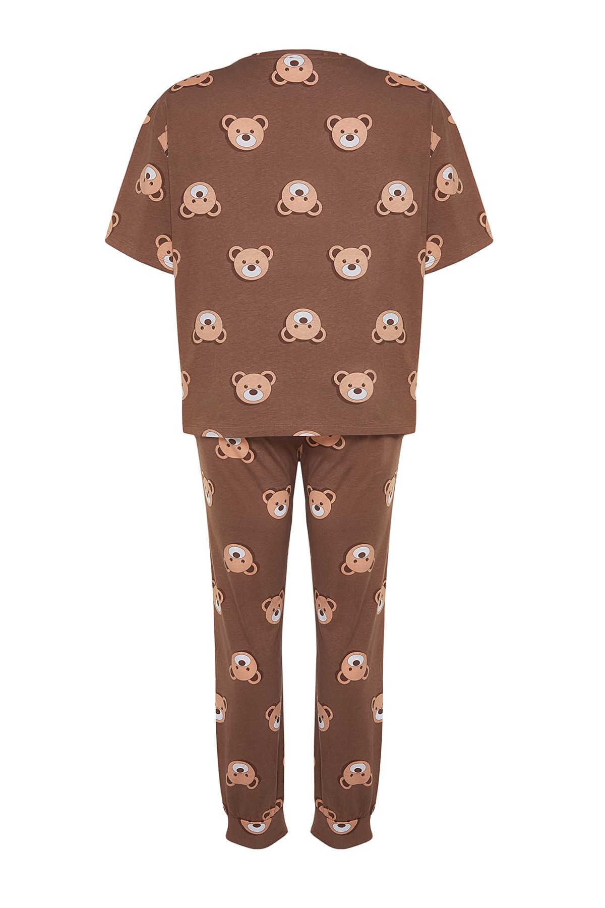 Trendyol Curve-Braunes Pyjama-Set aus Strick mit Teddybär-Muster TBBAW23AI00039 8