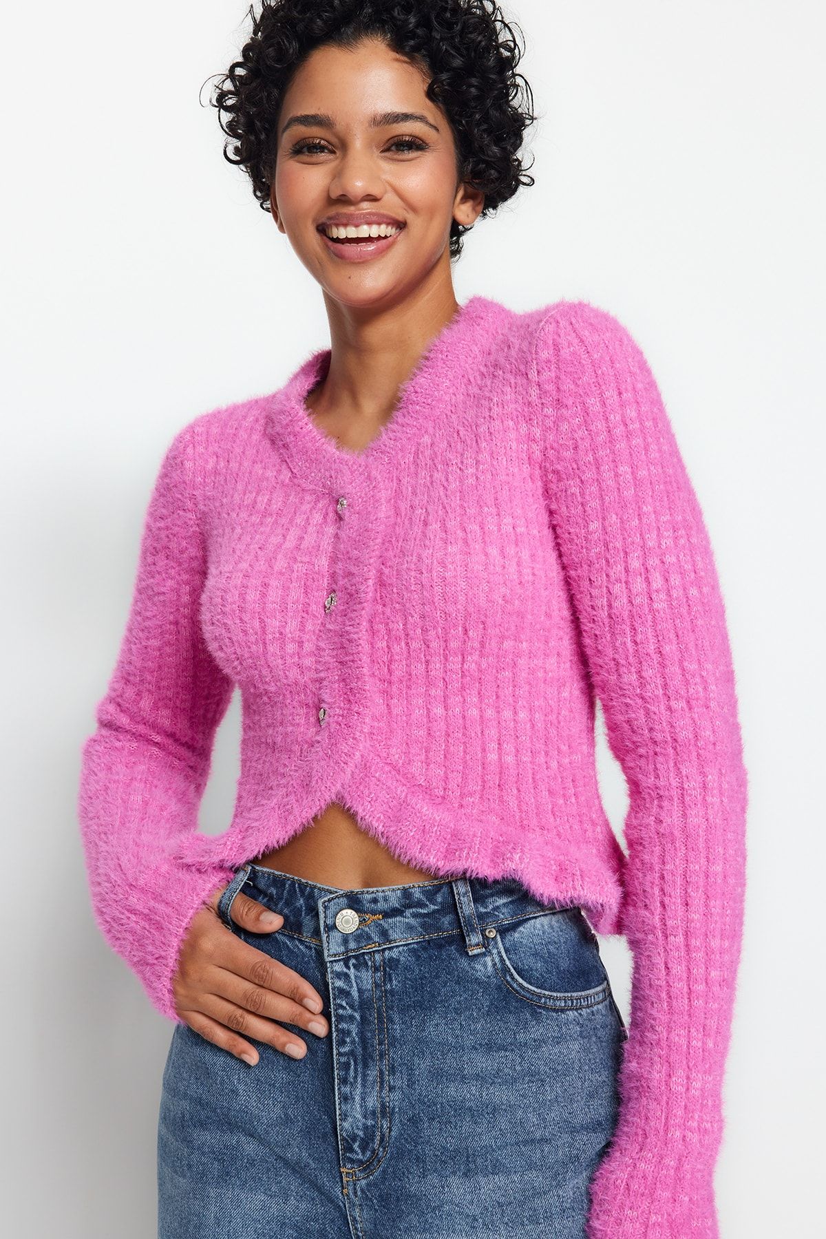 Trendyol Collection Cardigan Pink Slim fit Trendyol