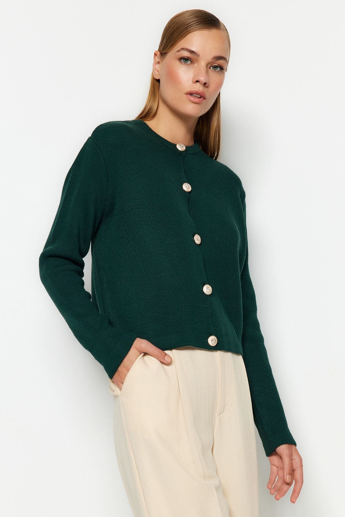 Dark green cropped cardigan clearance