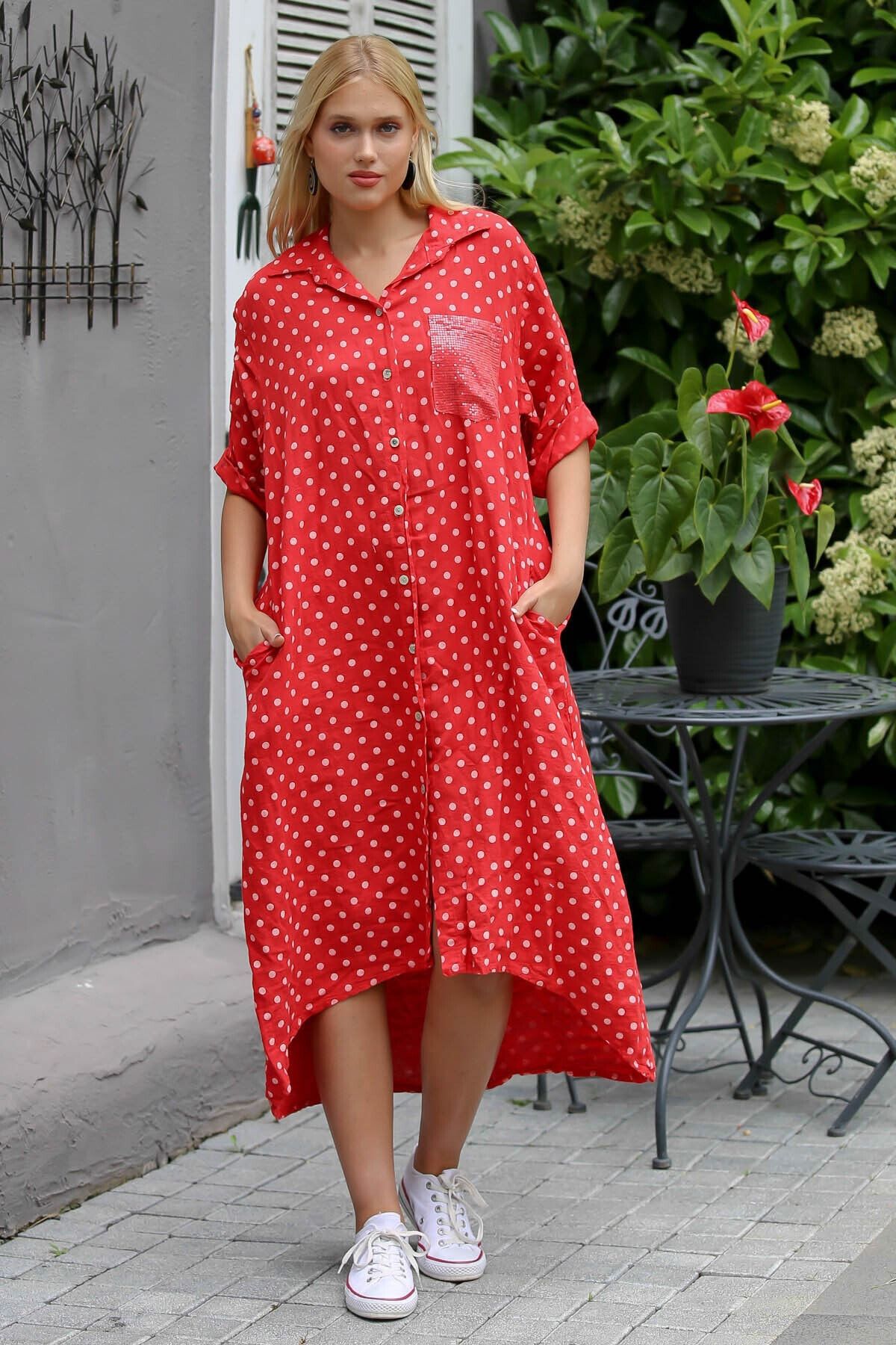 Coral polka dot dress new arrivals