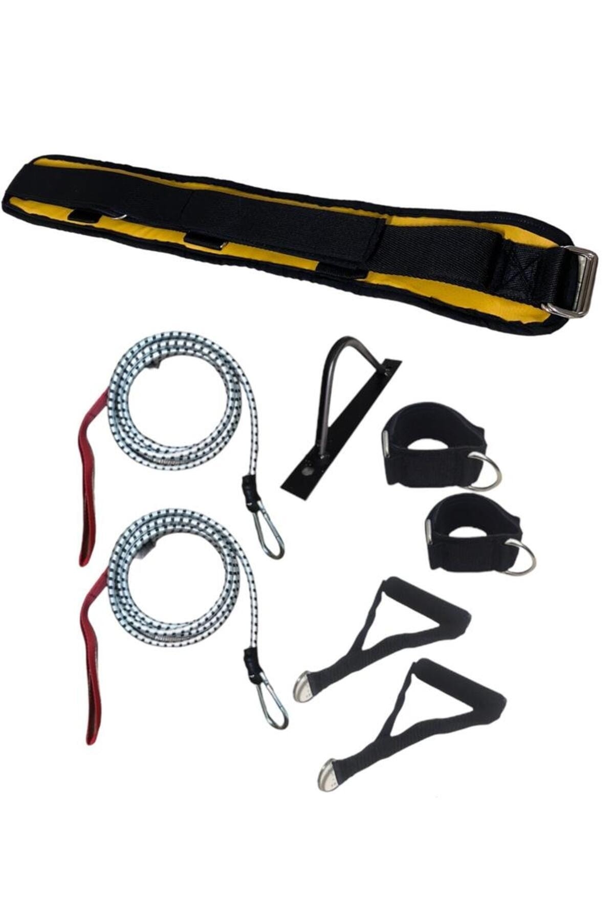 RAUNDHOUSE Belden Bağlamalı Antrenman Güç Lastiği Seti - Kemer, 2 Adet Lastik, El Ayak Aparatı Duvar Aparatı