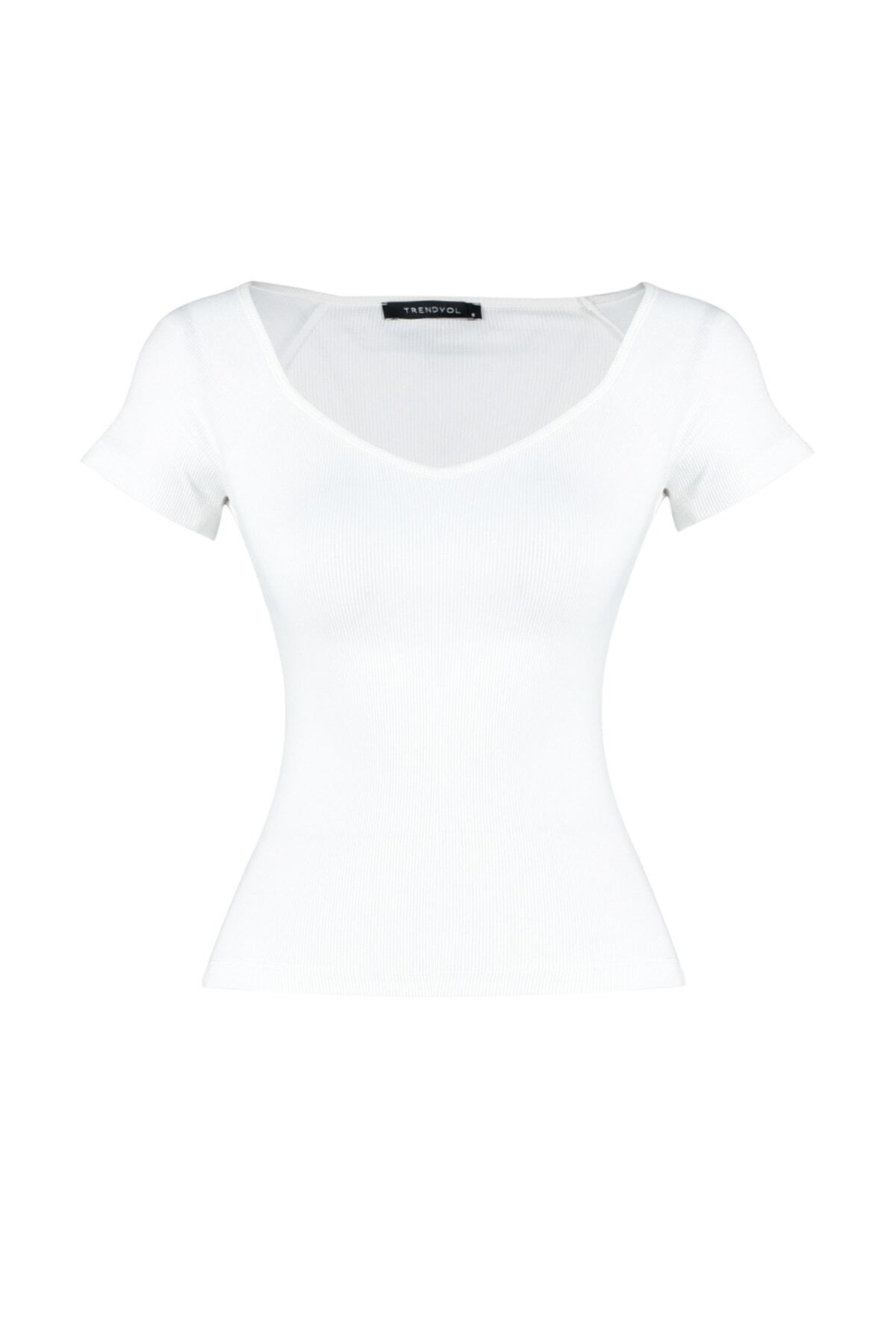 Trendyol Collection-Λευκή Εφαρμοσμένη Βαμβακερή Πλεκτή Μπλούζα TWOSS21BZ0579 22