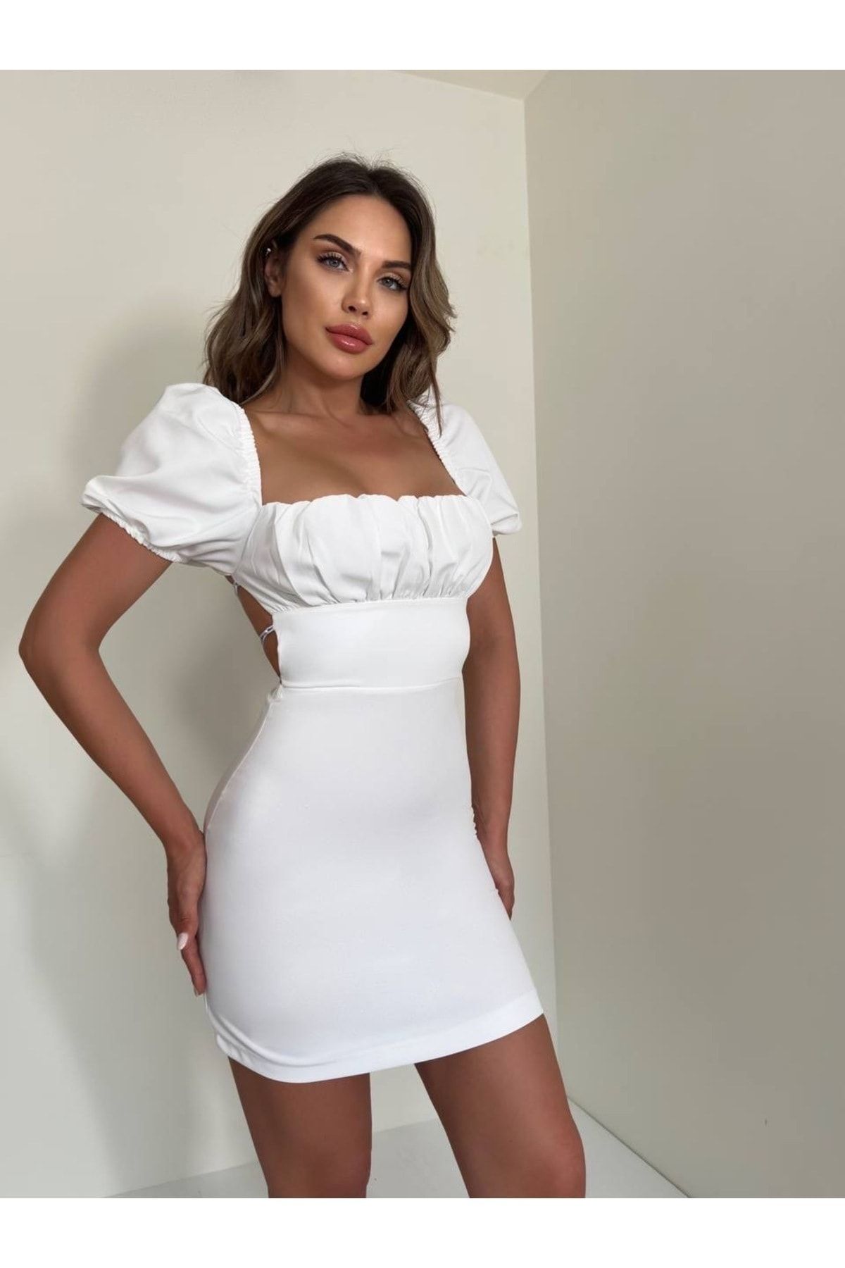 Ekim Store-فستان أبيض برباط خلفي 1
