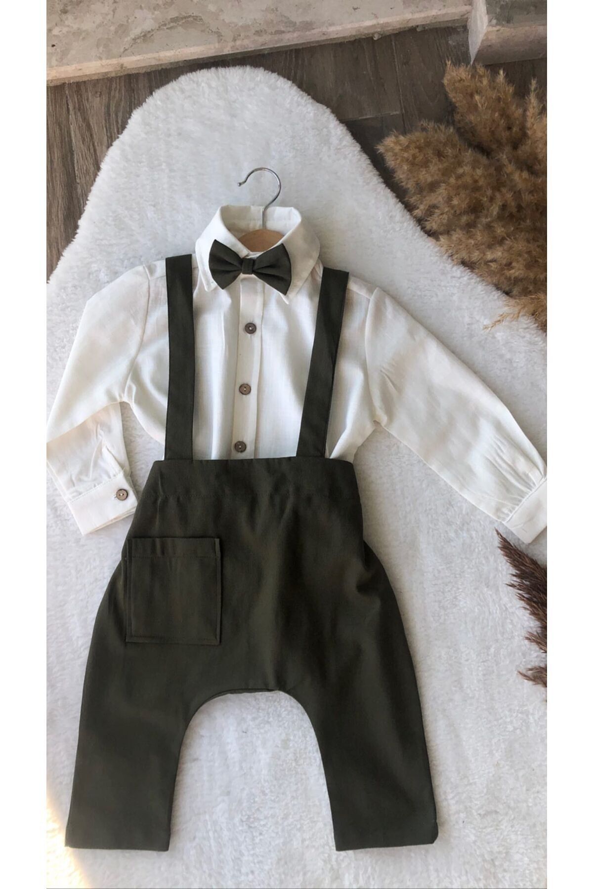 Poplinkids Haki Renk Klasik Salopet Takım  157