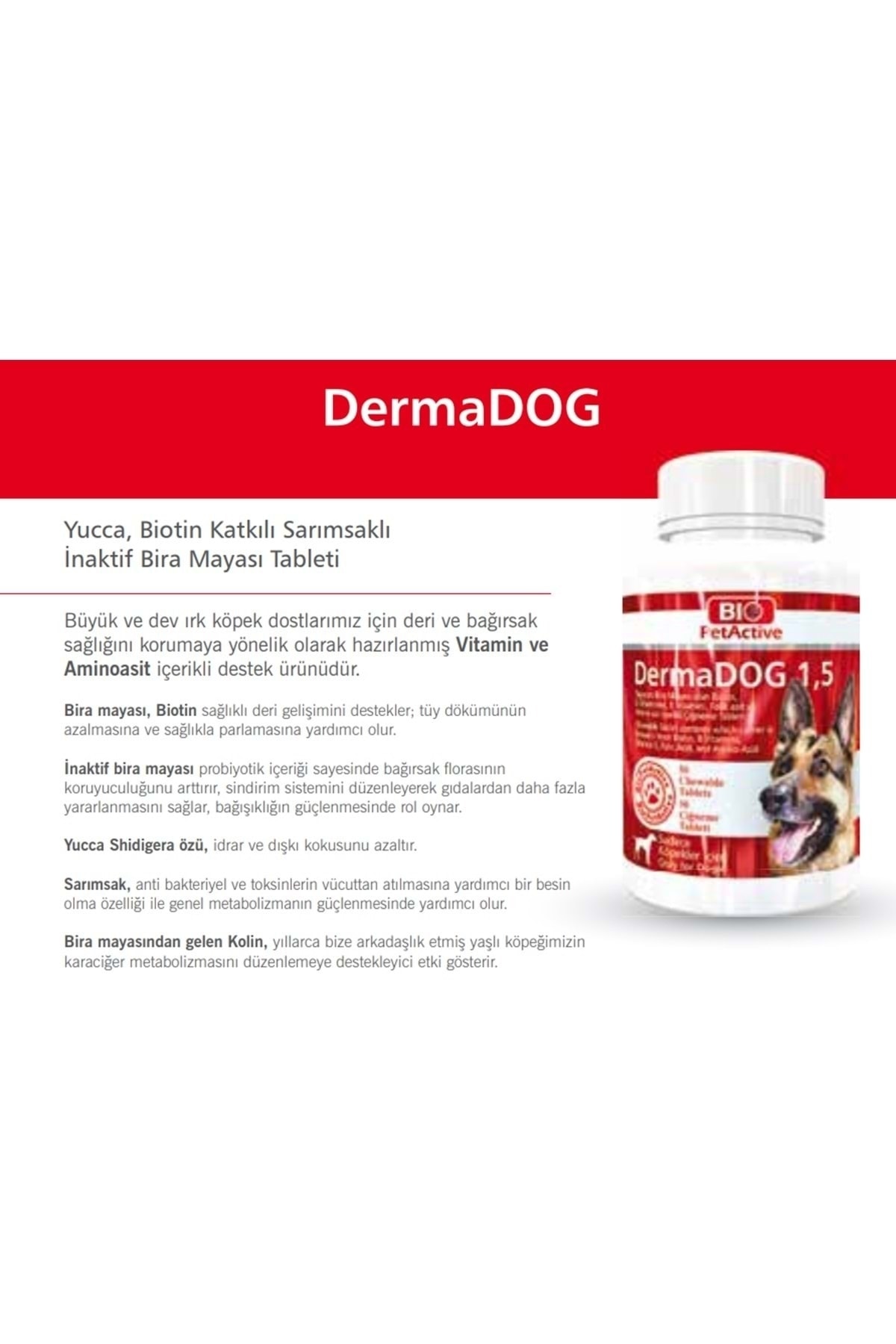 Bio PetActive Bio Pet Active Dermadog 1,5 Çinko Sarımsaklı Mayası Tableti 75 Gr - (50 Tablet)
