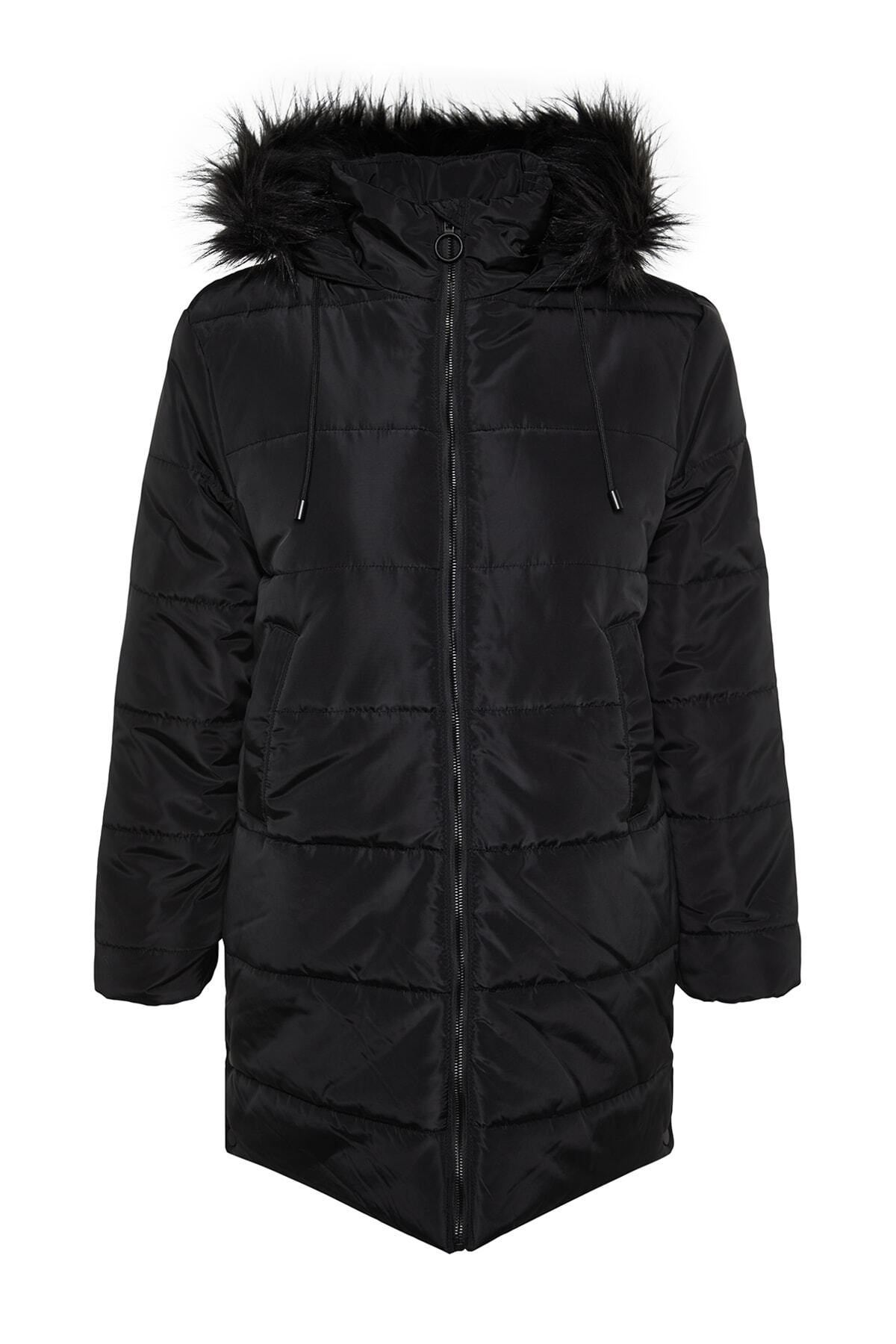 Trendyol Collection-Schwarzer, wasserdichter Parka mit Pelzkapuze, gesteppte Pufferjacke TWOAW24MO00075 7