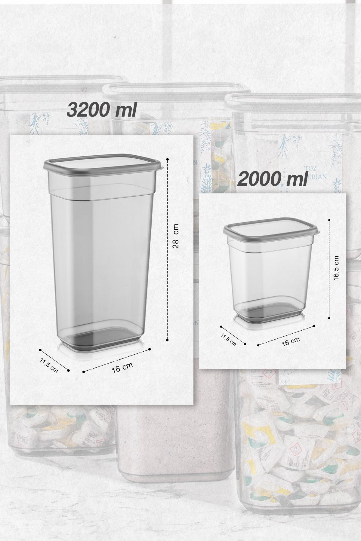 Meleni Home-4-Piece Clov Labeled Storage Box Rectangular Powder and Tablet Detergent Storage Container 2x(2000 ML-3200 ML) 3