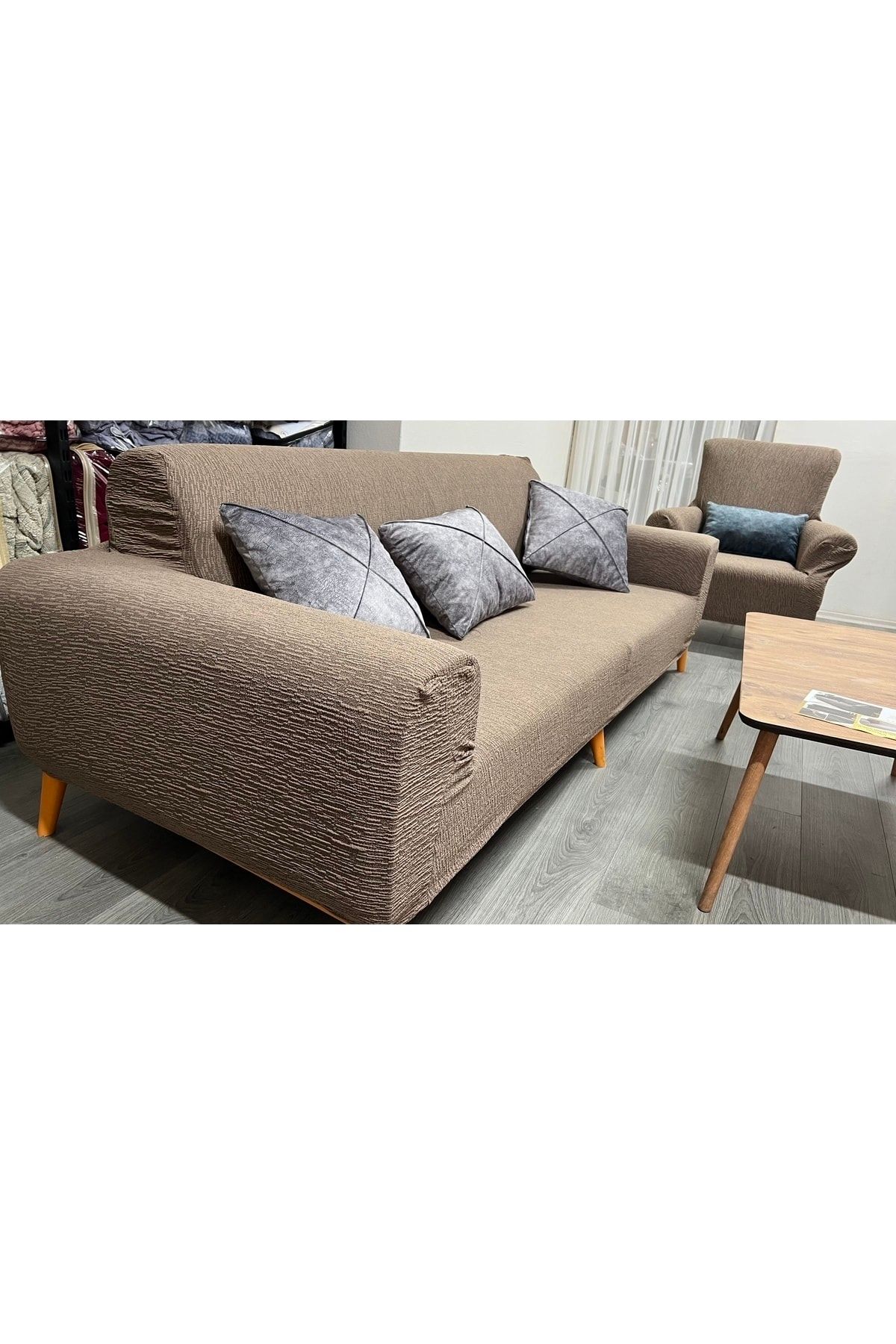 uzhanem-JACQUARD Luxury Sofa Cover - Squeegee Cover with Tree Shell Pattern, Brown Color (1 Piece) 2