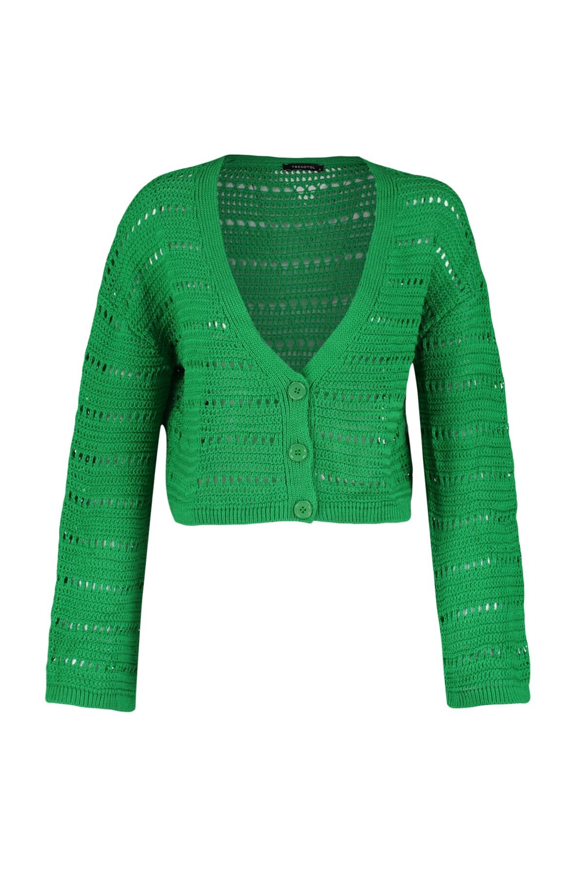 Trendyol Collection-Smaragdgrüne Strickjacke mit Lochmuster TWOAW23HI00203 7