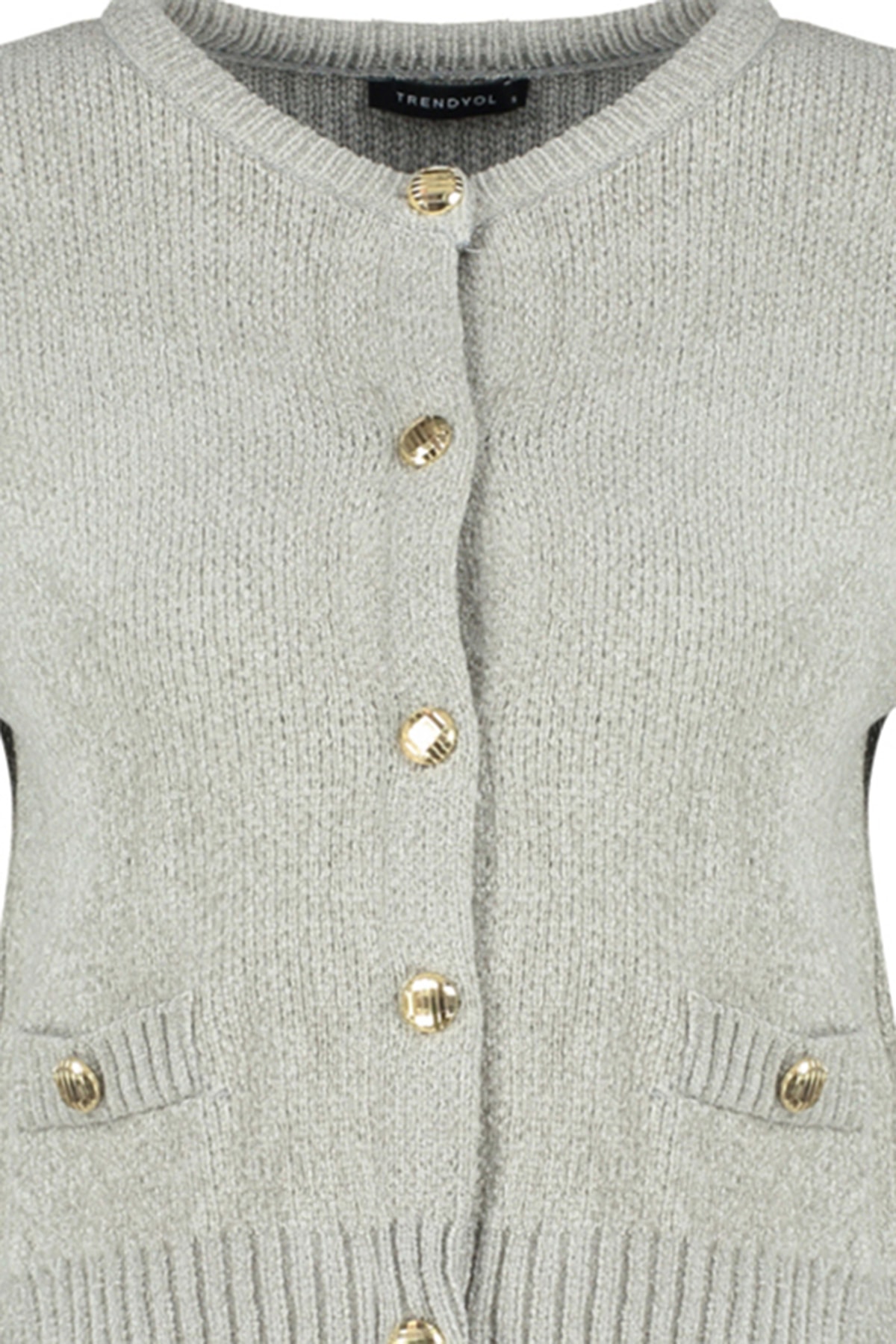 Trendyolmilla  Gri Crop Premium İplik/Özel İplik Cep Detaylı Triko Hırka TWOAW24HI00051 - Görsel 7