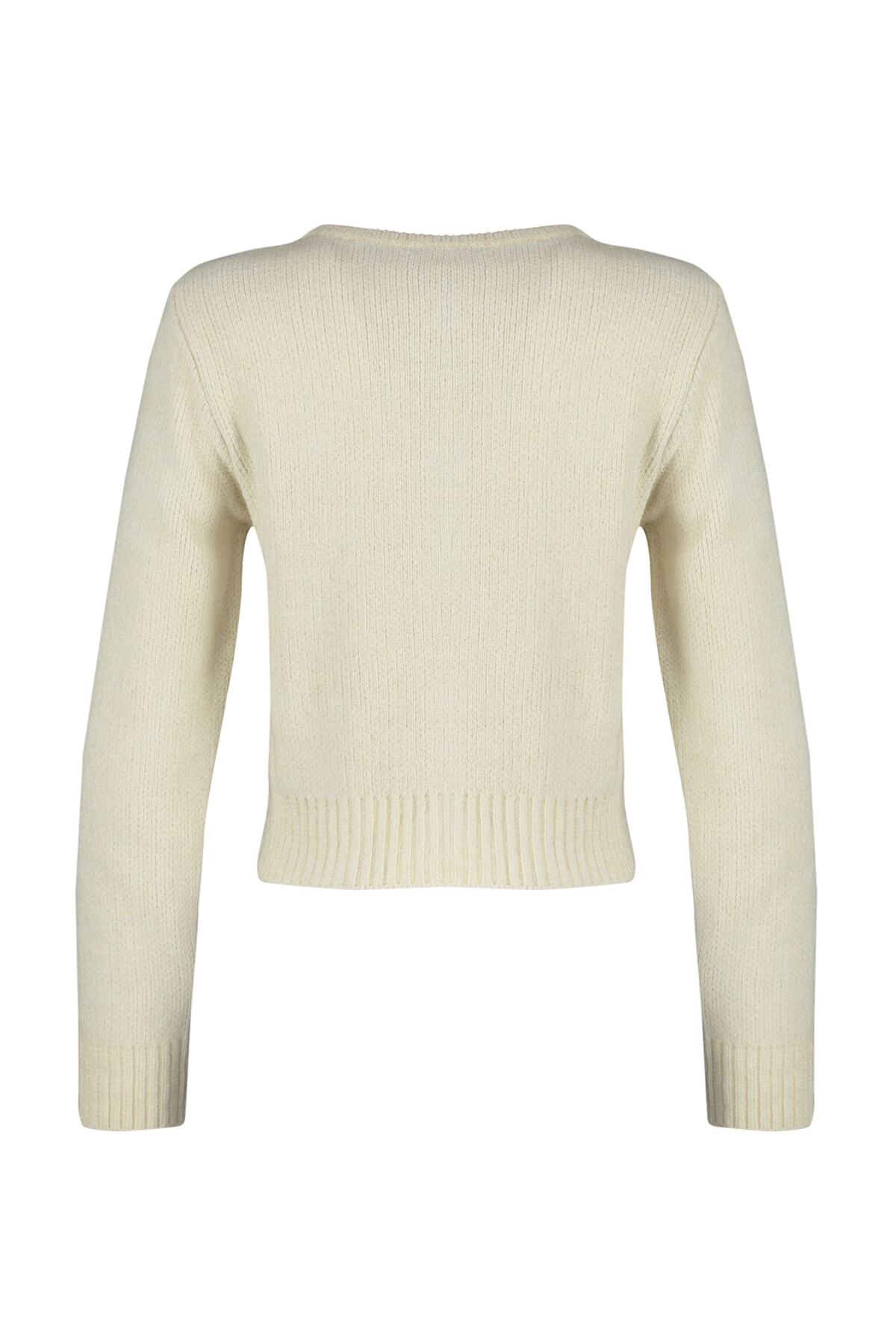 Trendyolmilla  Ekru Crop Premium İplik/Özel İplik Cep Detaylı Triko Hırka TWOAW24HI00051 - Görsel 8