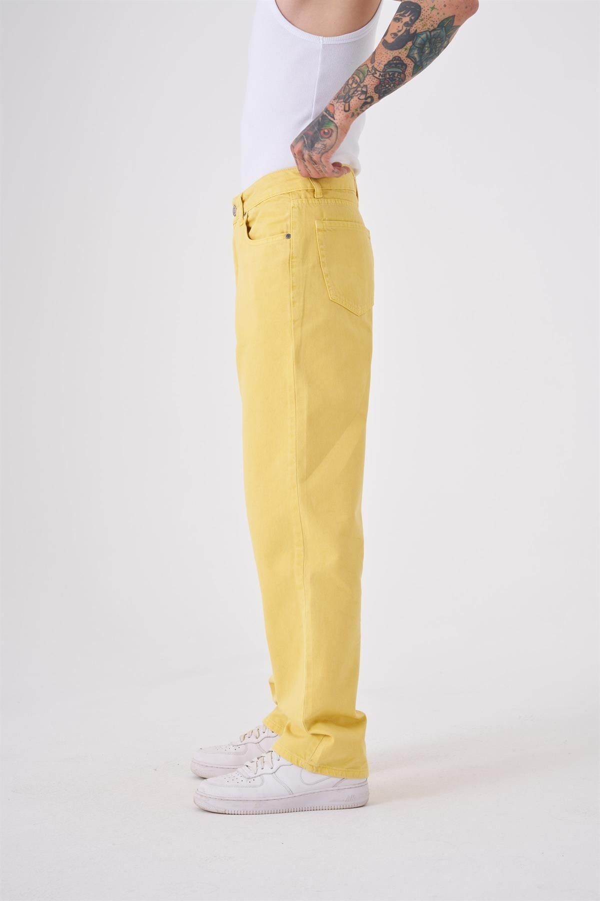 Machinist شلوار جین گاباردین رنگ زرد