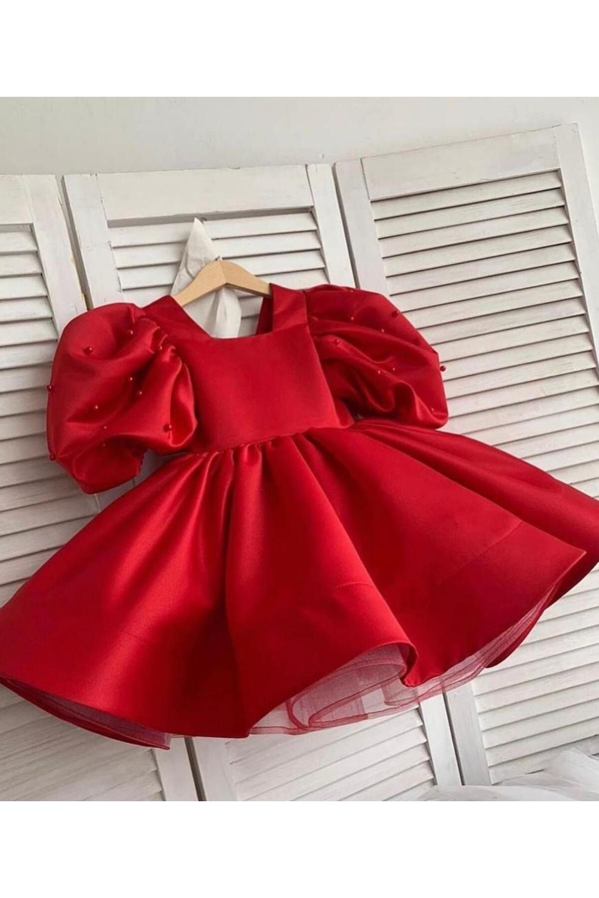 Kız Çocuk Kırmızı Renk Doğum Günü Parti Özel Gün Elbisesi