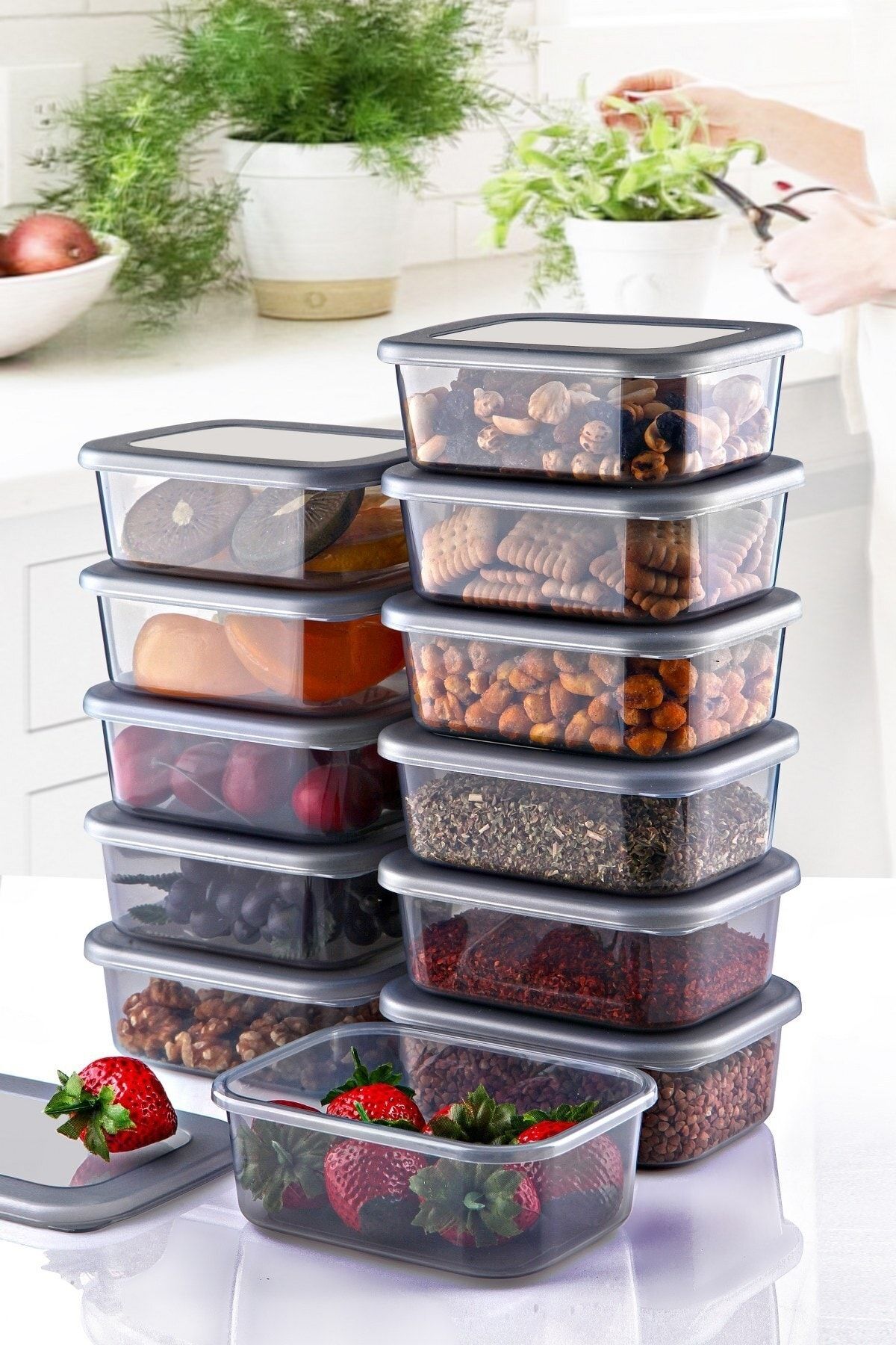 Nandy Home-Rectangular Set of 12 Spice Bowl - Breakfast - Food Storage Container 250 Ml - With Spice Label 2