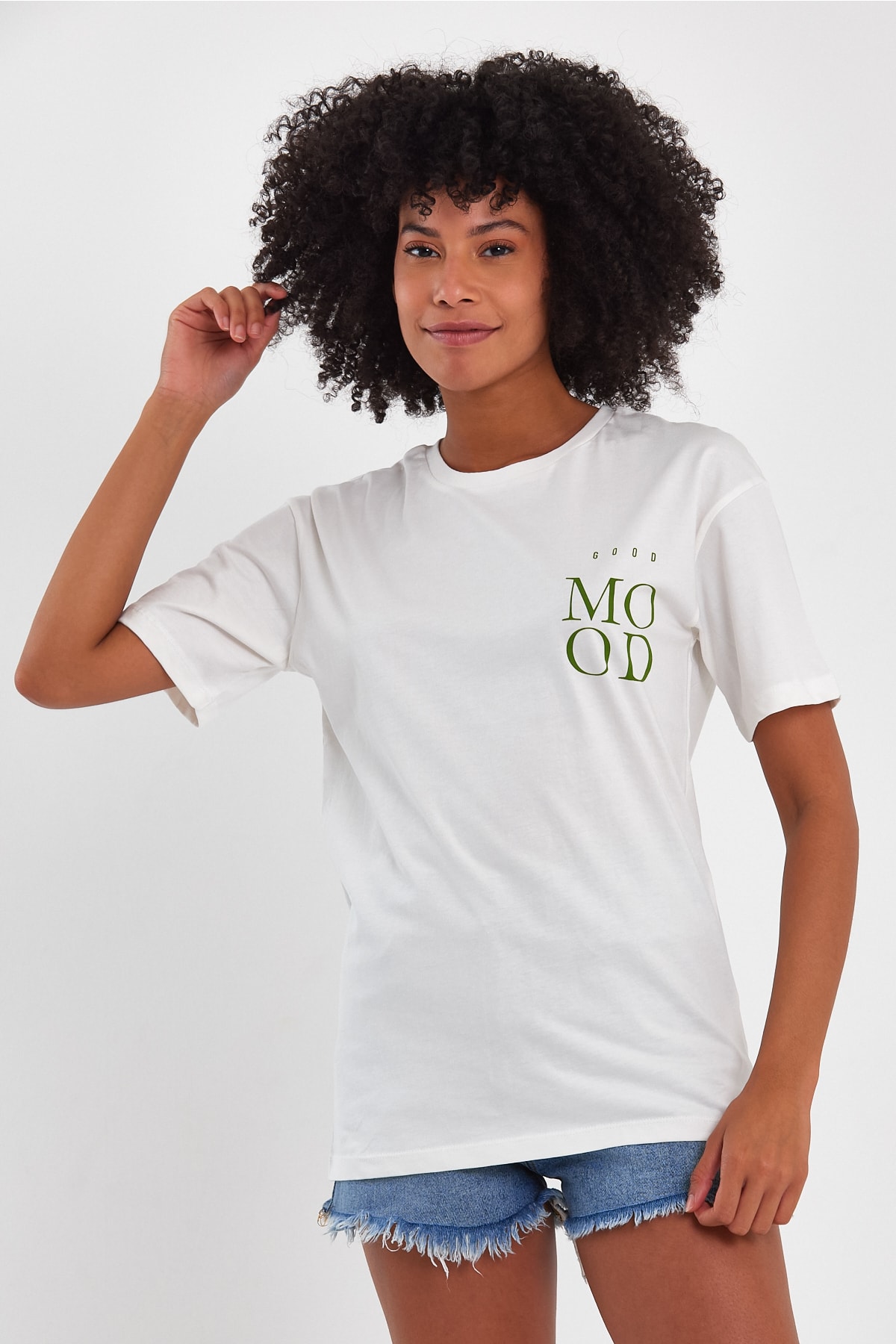 Mood Oversize Baskılı Basic T-shirt - Ekru