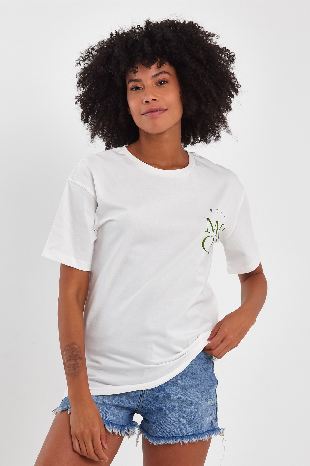 Mood Oversize Baskılı Basic T-shirt - Ekru