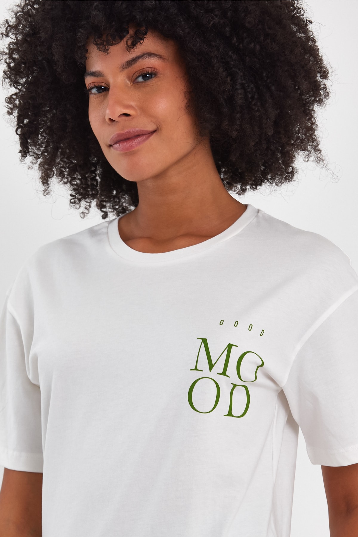Mood Oversize Baskılı Basic T-shirt - Ekru