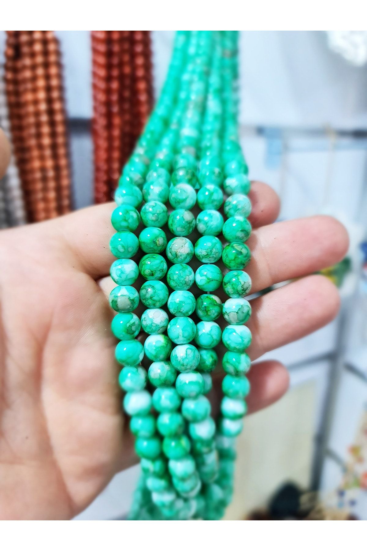 Green stone beads deals