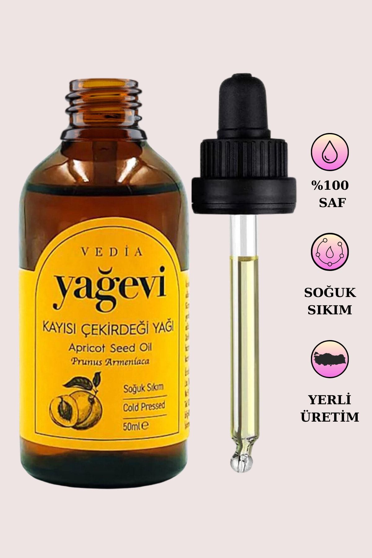 روغن هسته زردآلو فشرده سرد (100% خالص) 50 میلی لیتر Yağevi