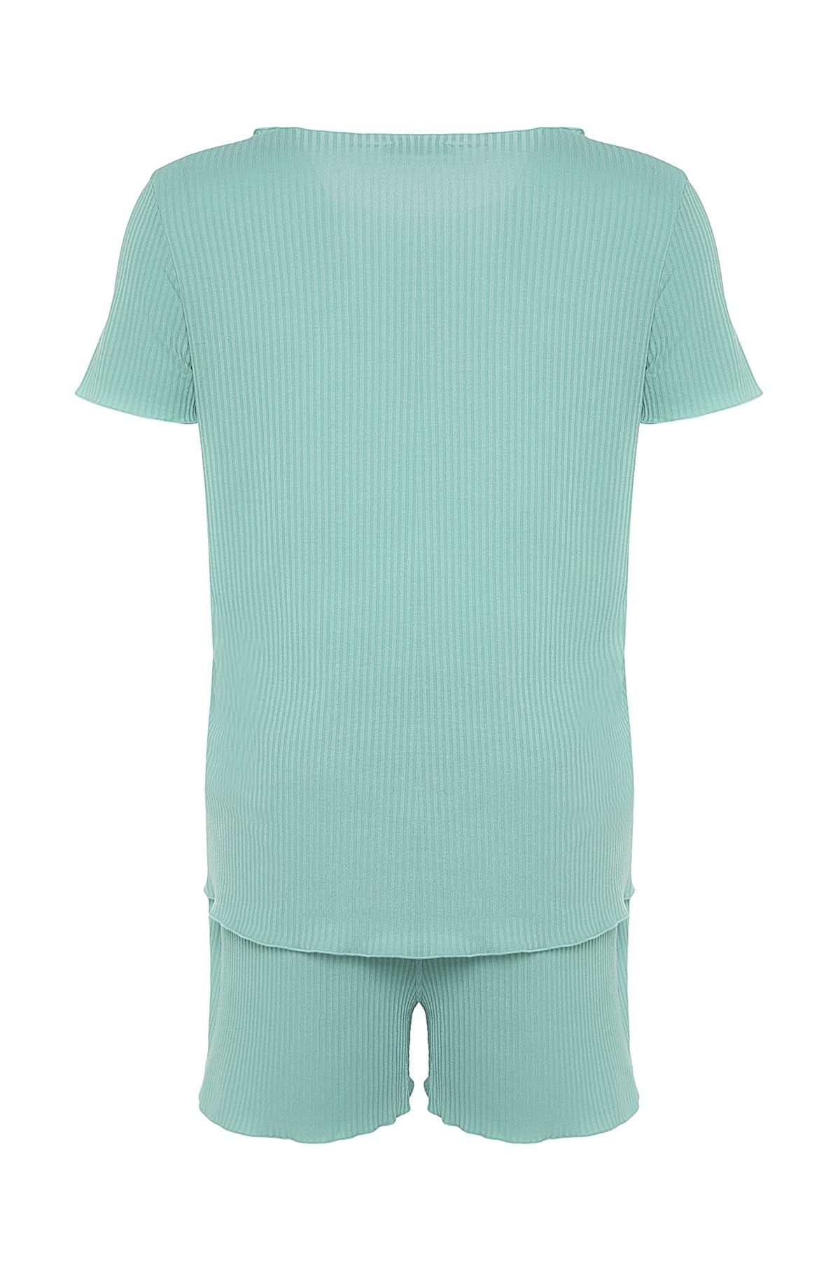 Trendyol Curve-Mintfarbenes, geripptes Strick-Pyjama-Set TBBSS22PT0216 6