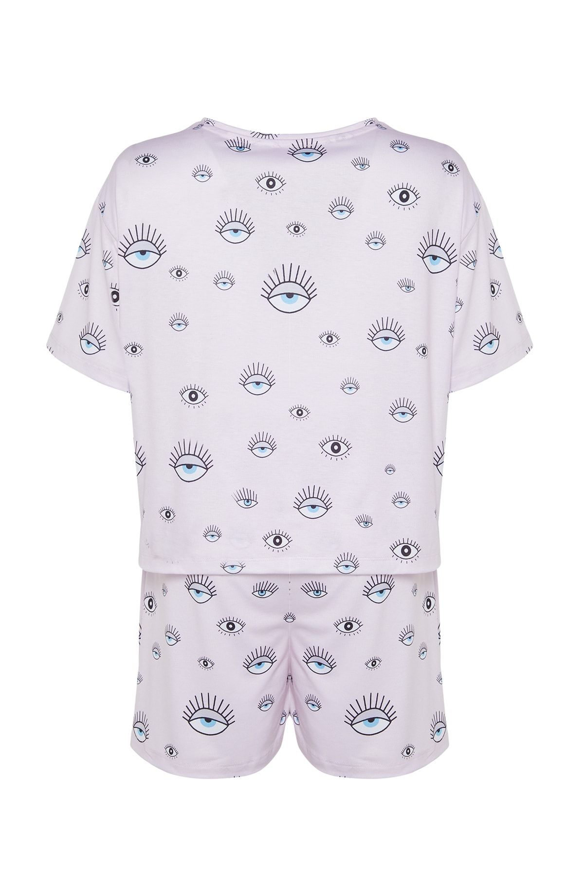 Trendyol Curve-Puderfarbenes, gemustertes Pyjama-Set aus Strick TBBSS22PT0233 8