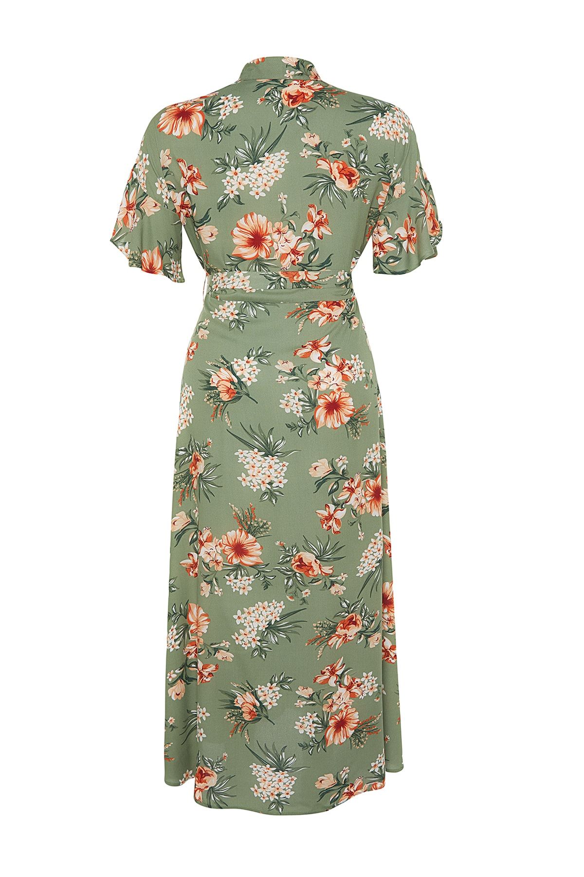 Trendyol Curve-Grünes Hemdblusenkleid mit gewebtem Blumenmuster und Schlitz TBBSS22EL1596 8