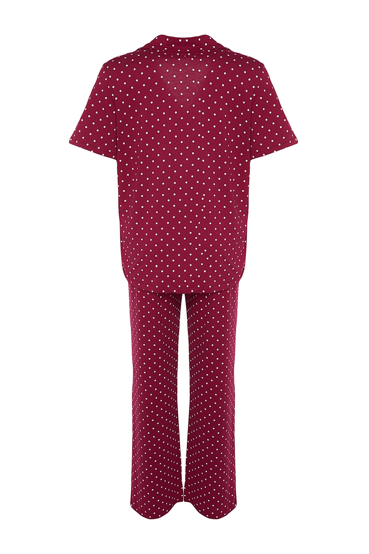 Trendyol Curve-Burgundy Polka Dot Print Shirt Collar Knitted Pajamas Set Tbbss22Pt0710 8