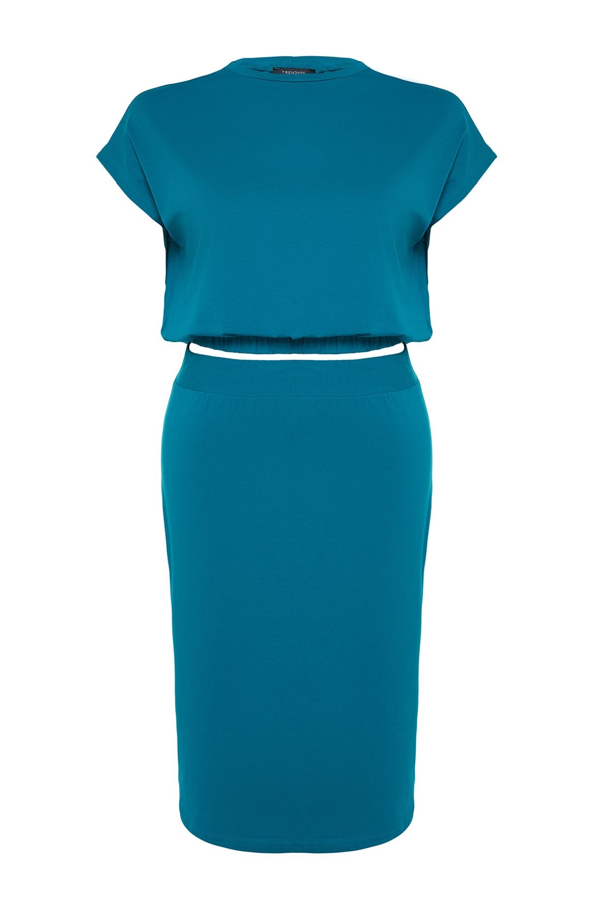 Trendyol Curve-Petrol Crew Neck Knitted Bottom-Top Set TBBSS22AU0003 6