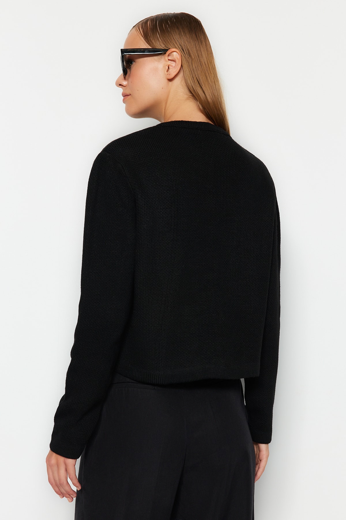 Trendyolmilla  Siyah Basic Ceket Görünümlü Triko Hırka TWOAW24HI00090 - Görsel 10