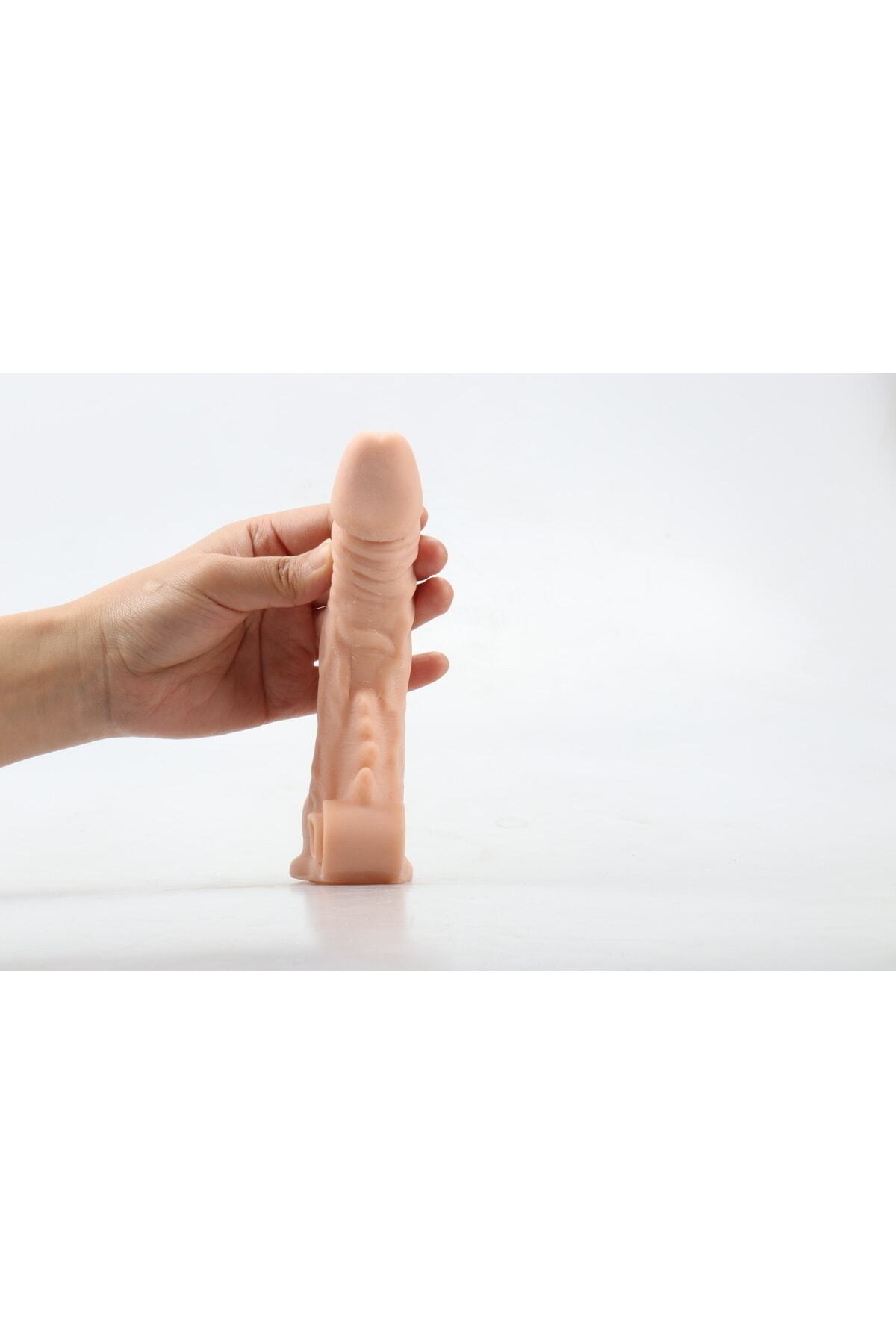17 cm  Titreşimli Soft Yumuşak Dokulu Realistik Tırtıklı Penis Kılıfı 4