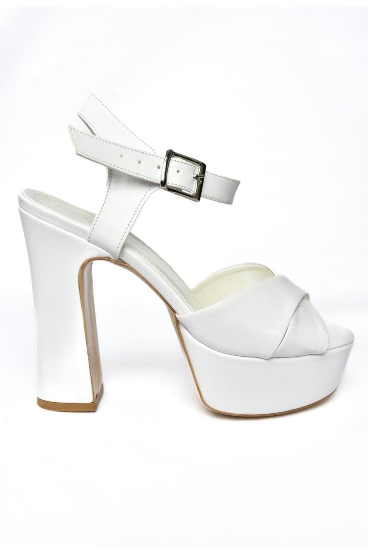 Fox Shoes-M348202409 Weiße Damen-Abendschuhe mit Plateauabsatz 5