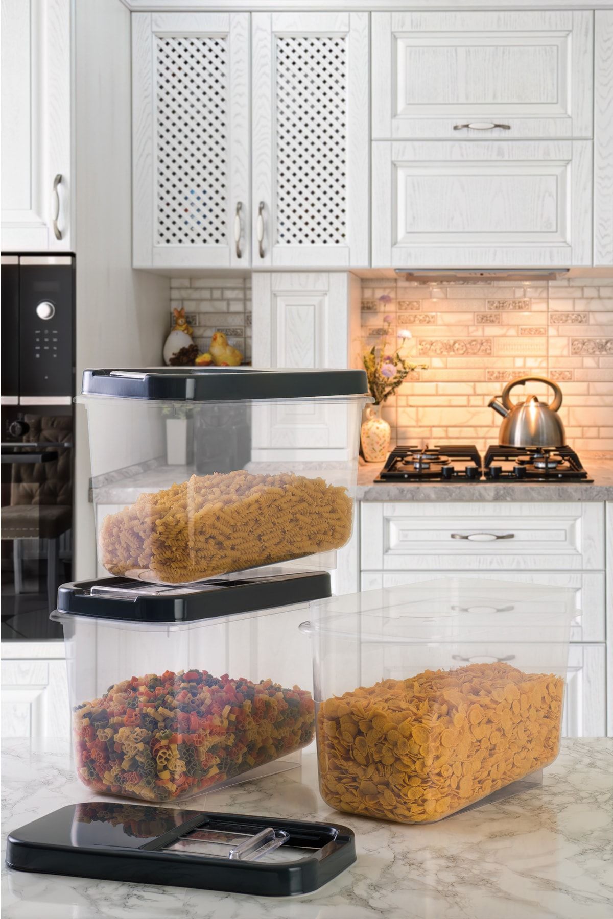 Ecolux-Multibox 7.5 Lt Multi-Purpose Food Container with Easy Sliding Lid, Pulses Vs. Storage Container 3 Pieces - ANTHRACITE 4