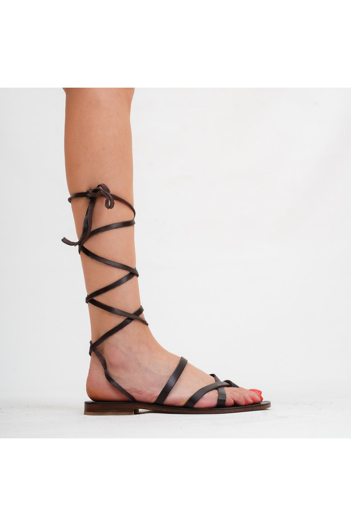 صندل چند رنگ زنانه گلادیاتور Bodrum ، قهوه چرمی دست ساز ساخته شده 2106 DaphneSandals
