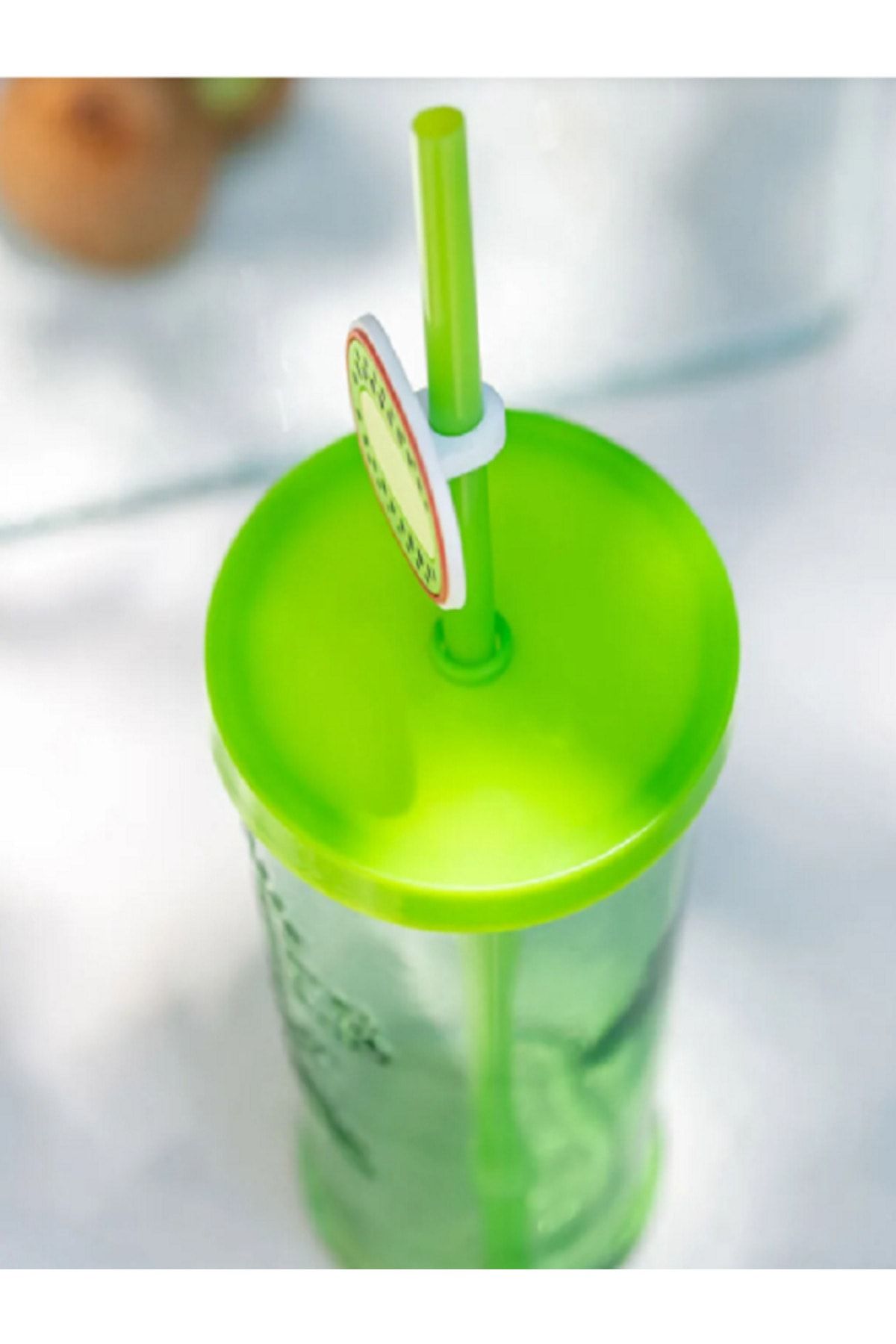 LC Waikiki-LCW HOME Kiwi Printed Glass Cup with Lid and Straw 270 Ml 2
