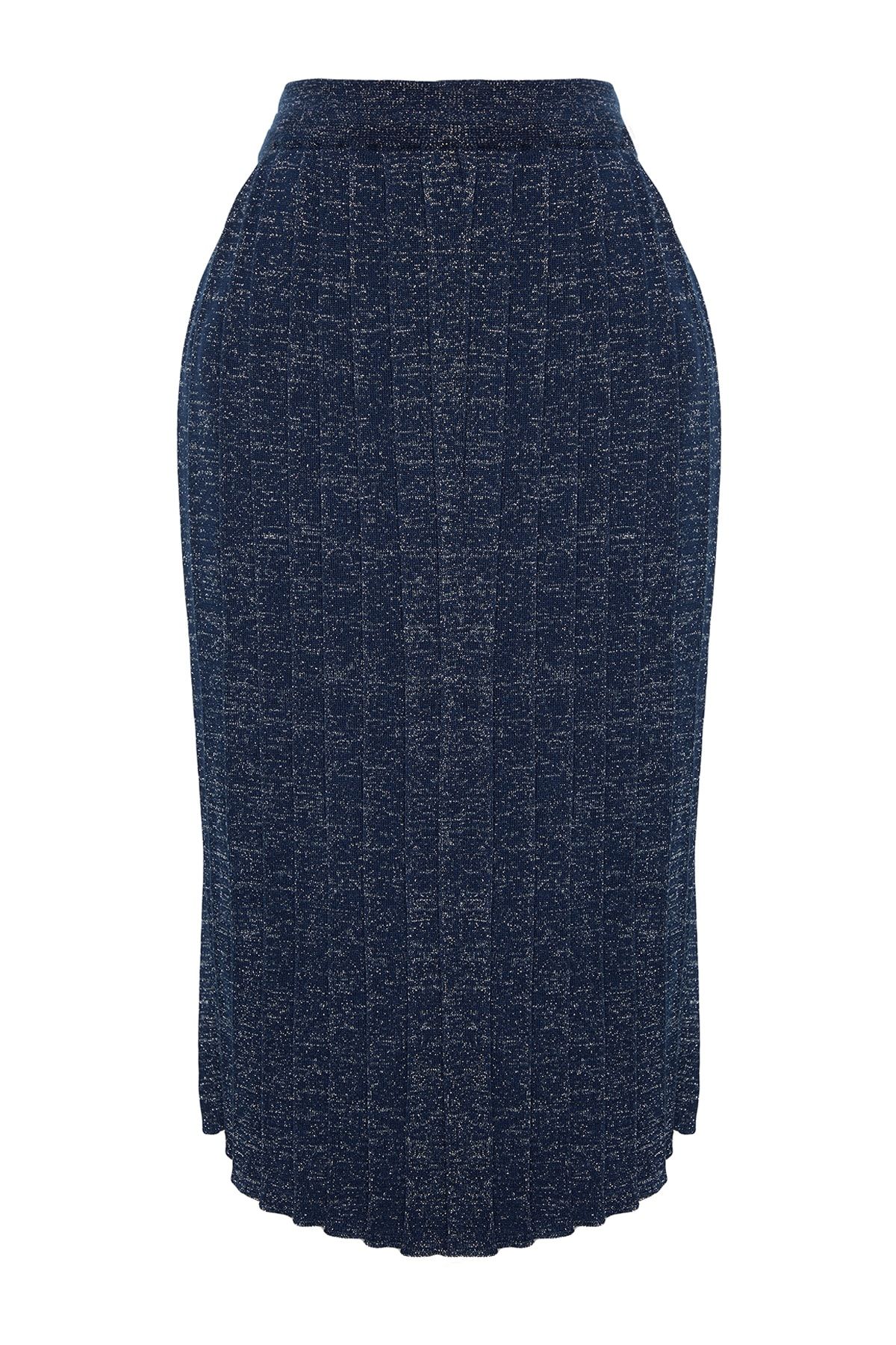 Trendyol Collection-Granatowa spódnica midi z dzianiny z brokatem - Twoaw24Et00000 6