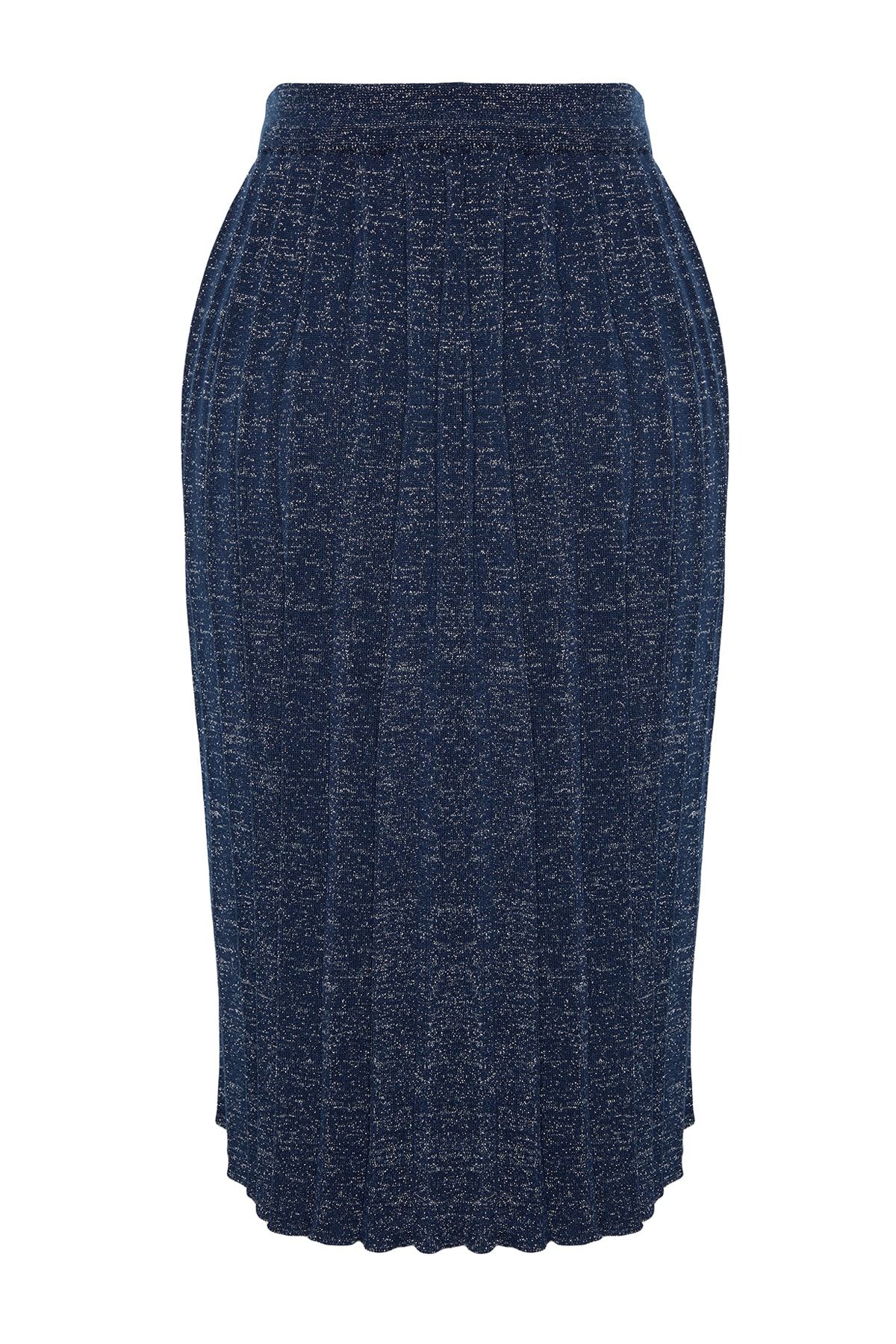 Trendyol Collection-Granatowa spódnica midi z dzianiny z brokatem - Twoaw24Et00000 8
