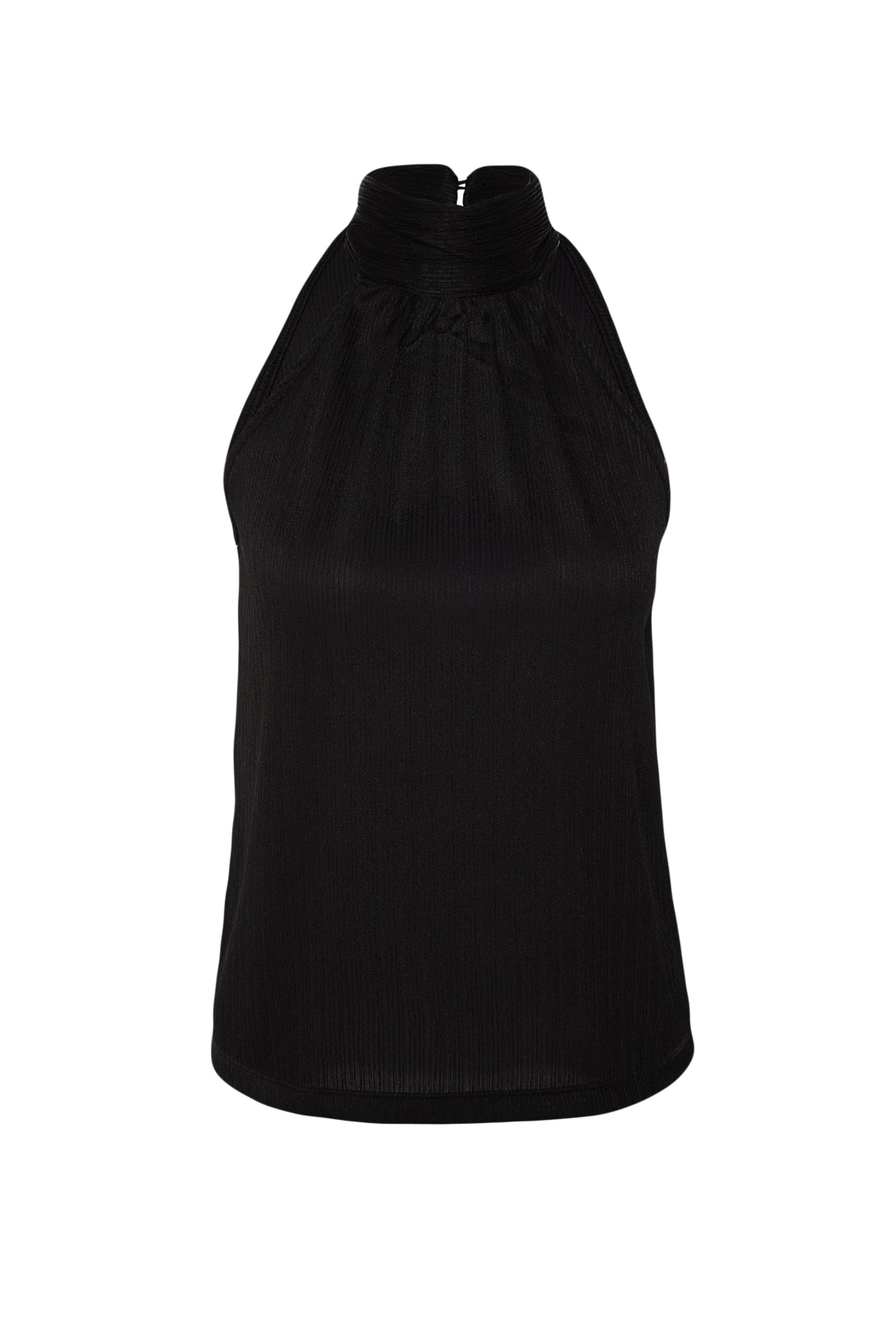 Trendyolmilla  Siyah Regular/Normal Kalıp Dik Yaka Fit Pilise Esnek Örme Bluz TWOSS23BZ00952 - Görsel 6