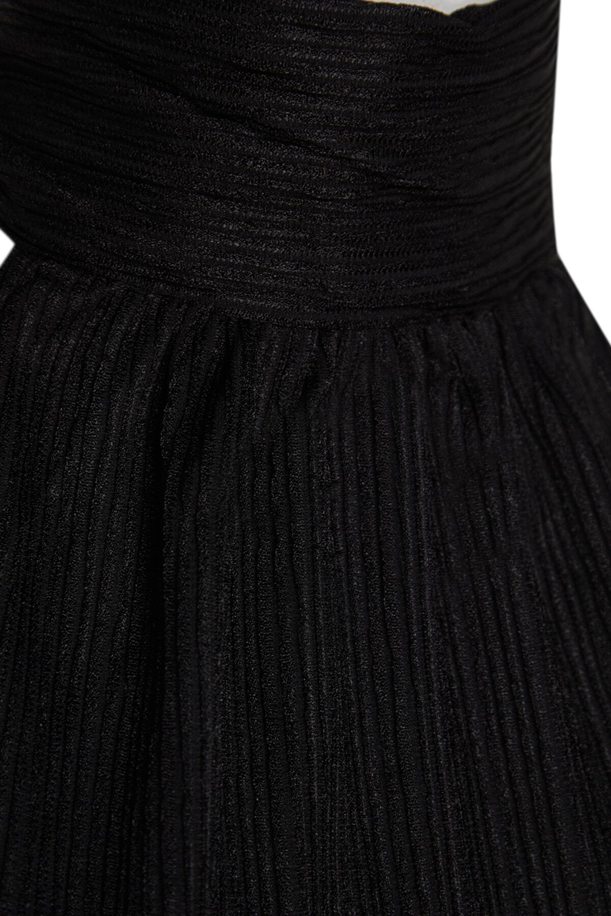 Trendyolmilla  Siyah Regular/Normal Kalıp Dik Yaka Fit Pilise Esnek Örme Bluz TWOSS23BZ00952 - Görsel 7