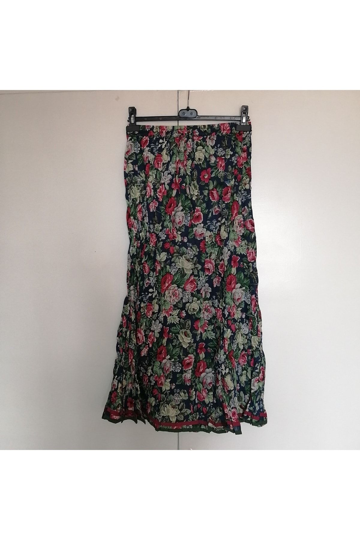 STAR İNDİA-Authentic cotton twirl navy blue multicolor pattern elastic frosting string gauze lining skirt Made in India 1