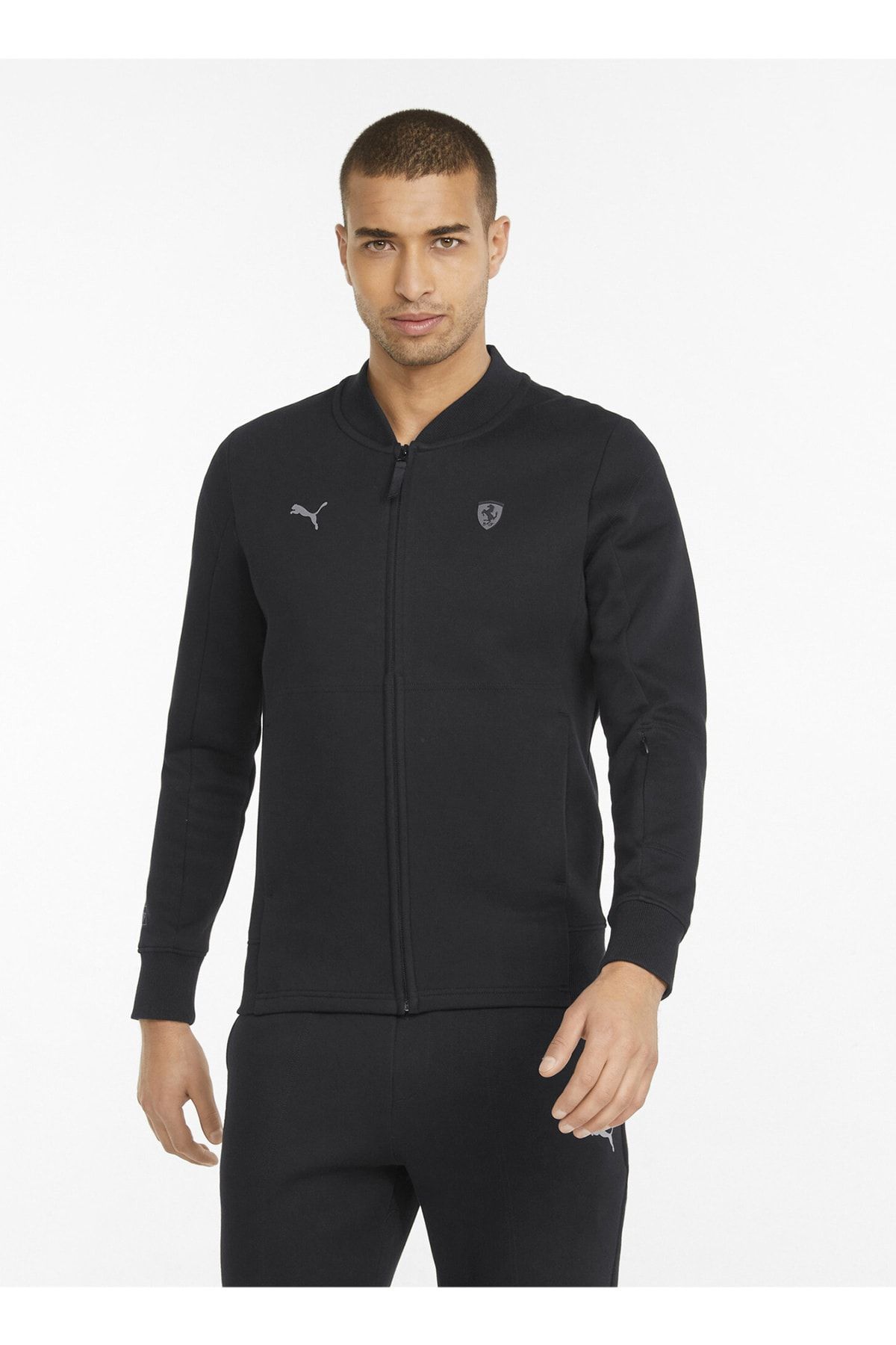 Puma Bisiklet Yaka Siyah Erkek Sweatsh rt 53421001 Ferrari Style Sweat Jac Erkek Giyim