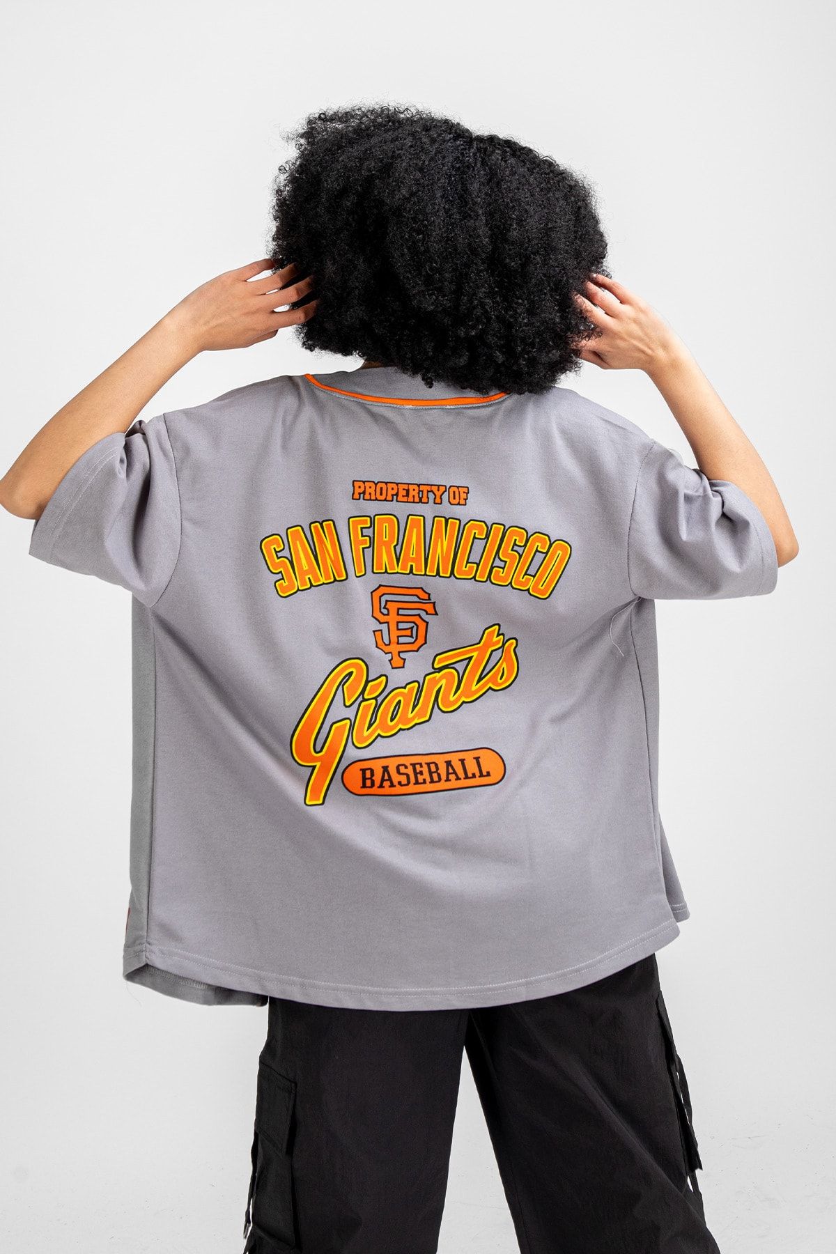 Bak Moda San Francisco Printed Gray Women s Baseball Shirt