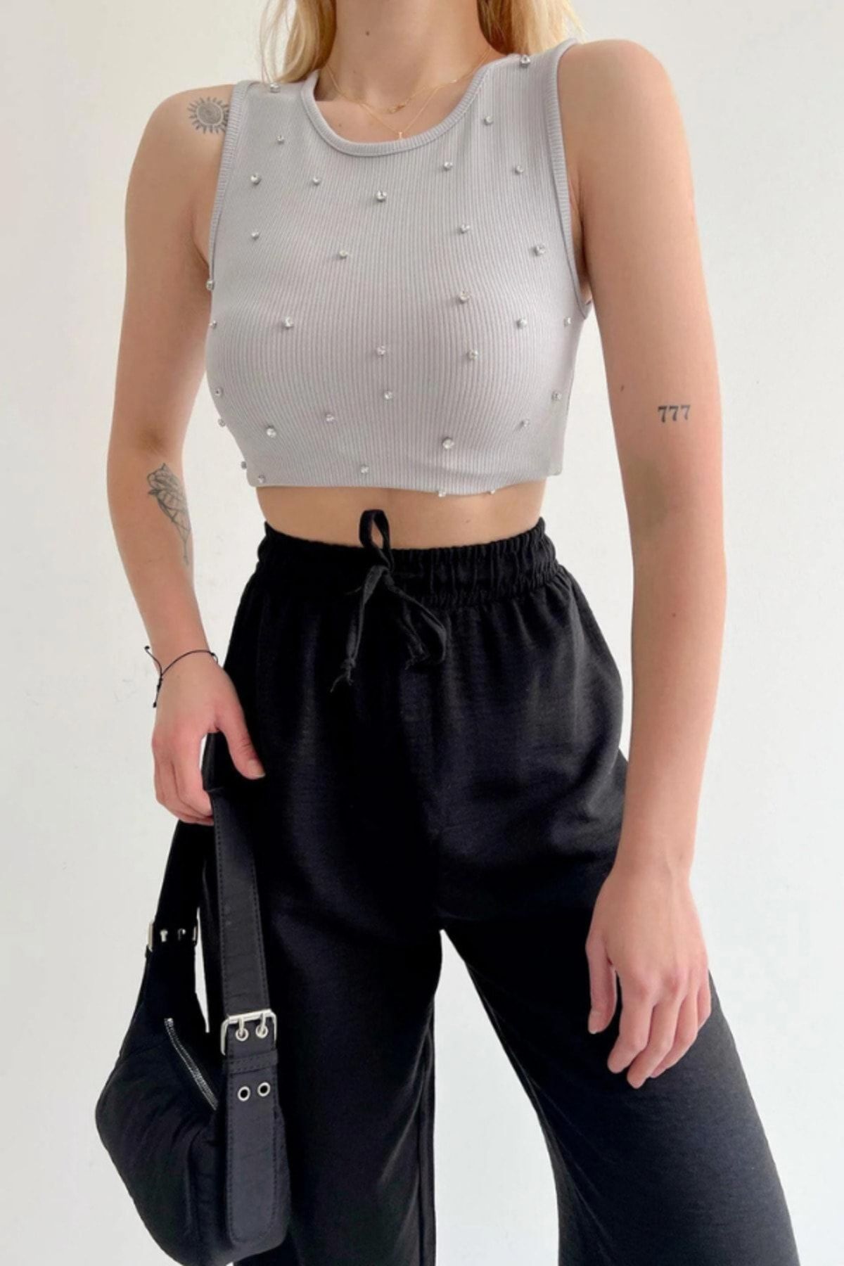 buqre s moda Women s Lined Linen Trousers with Slits on the Leg